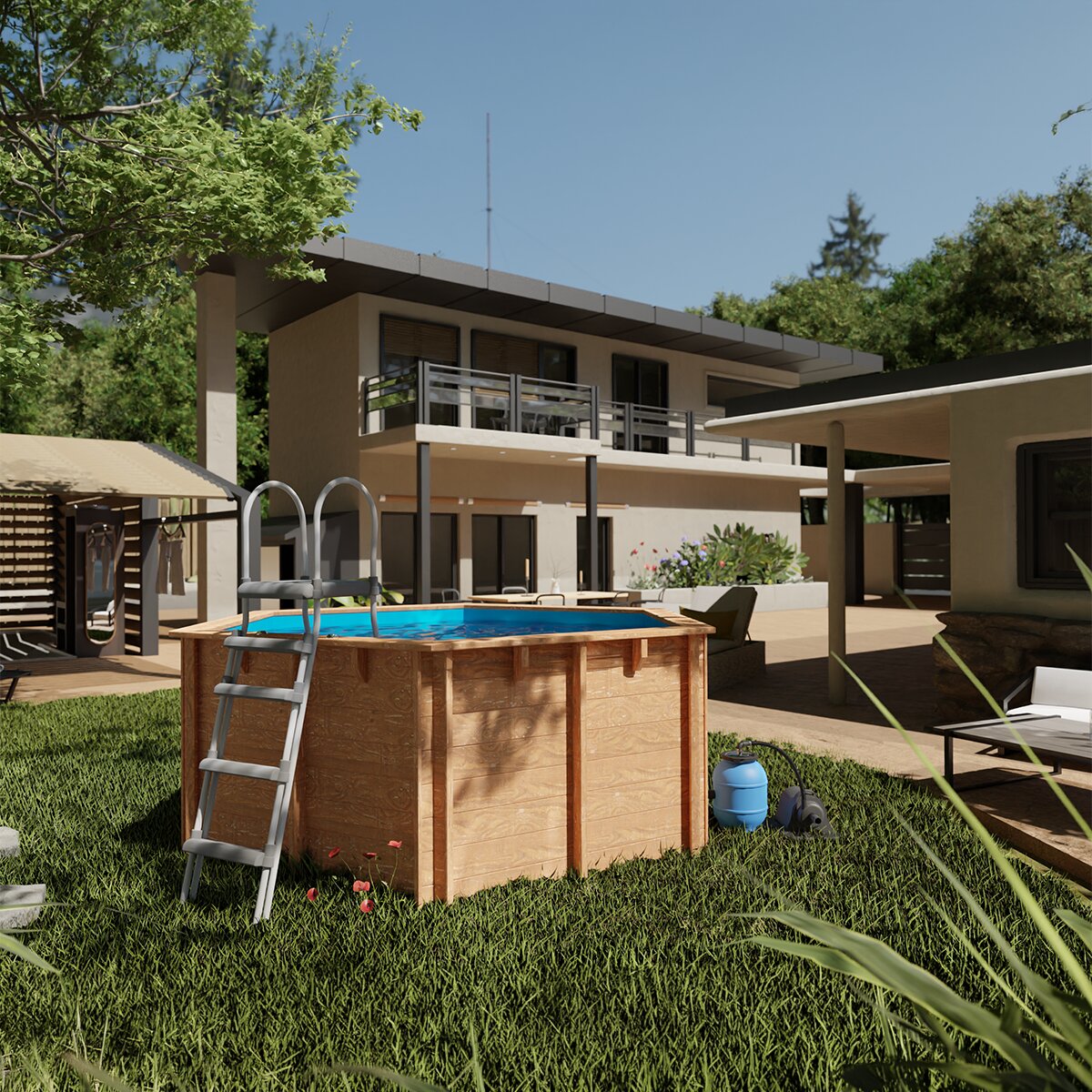 Piscina madera redonda 280x107cm Marrón-7