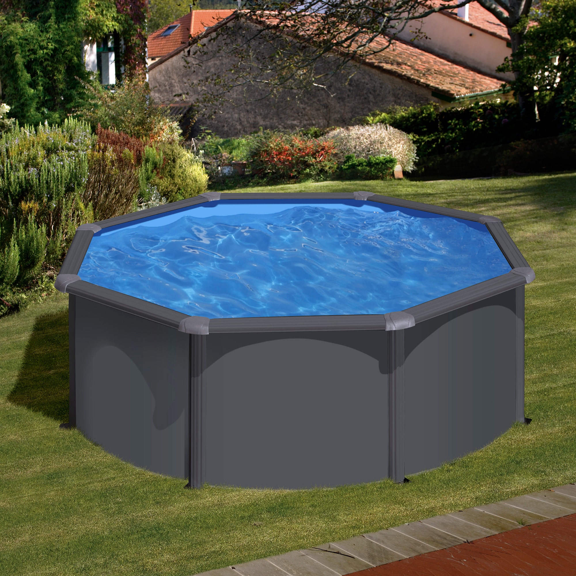 Piscina acero redonda 300 x 120 cm Antracita-7