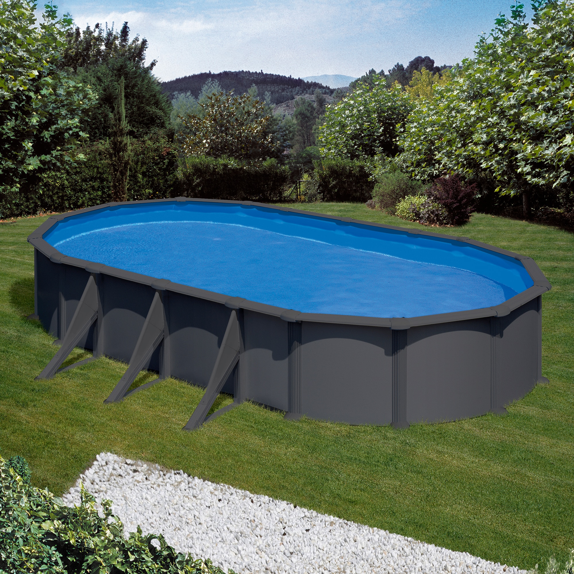 Piscina acero ovalada 730 x 375 x 132 cm Antracita-11