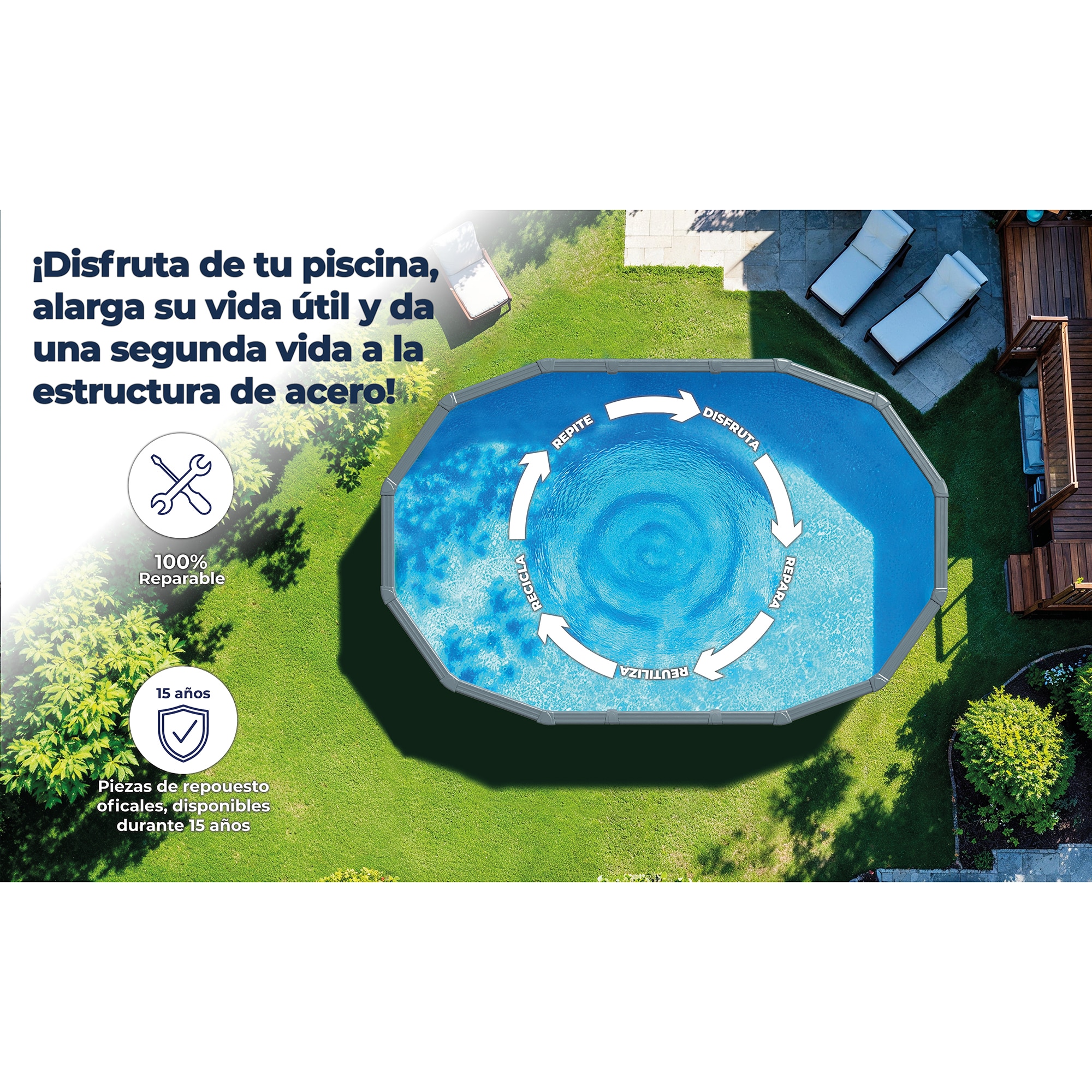 Piscina acero ovalada 730 x 375 x 132 cm Antracita-17