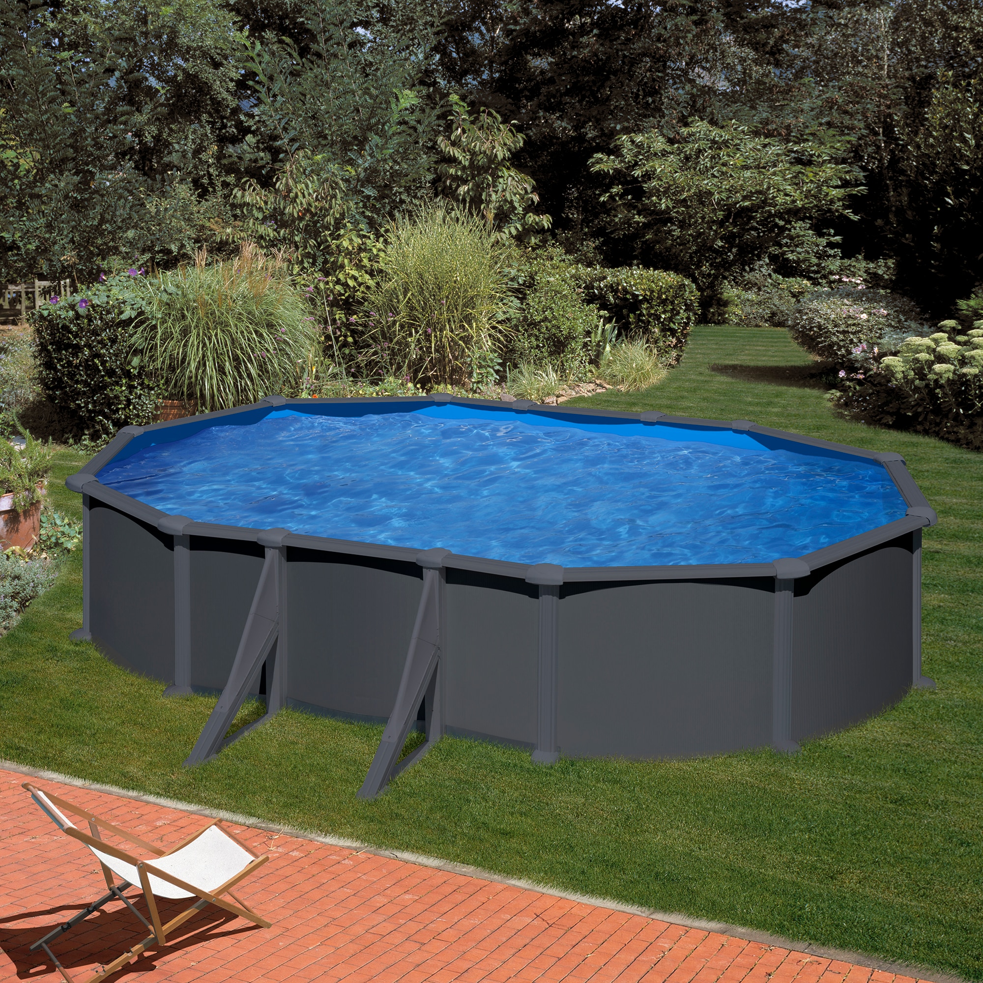 Piscina acero ovalada 610 x 375 x 132 cm Antracita-10