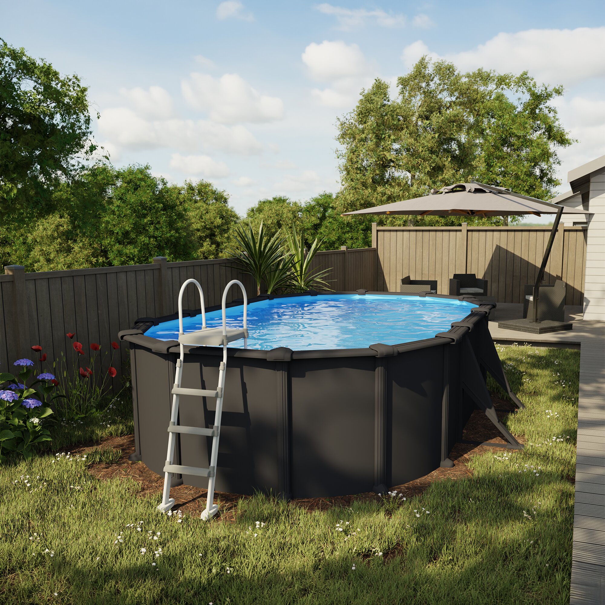Piscina acero ovalada 610 x 375 x 132 cm Antracita-11