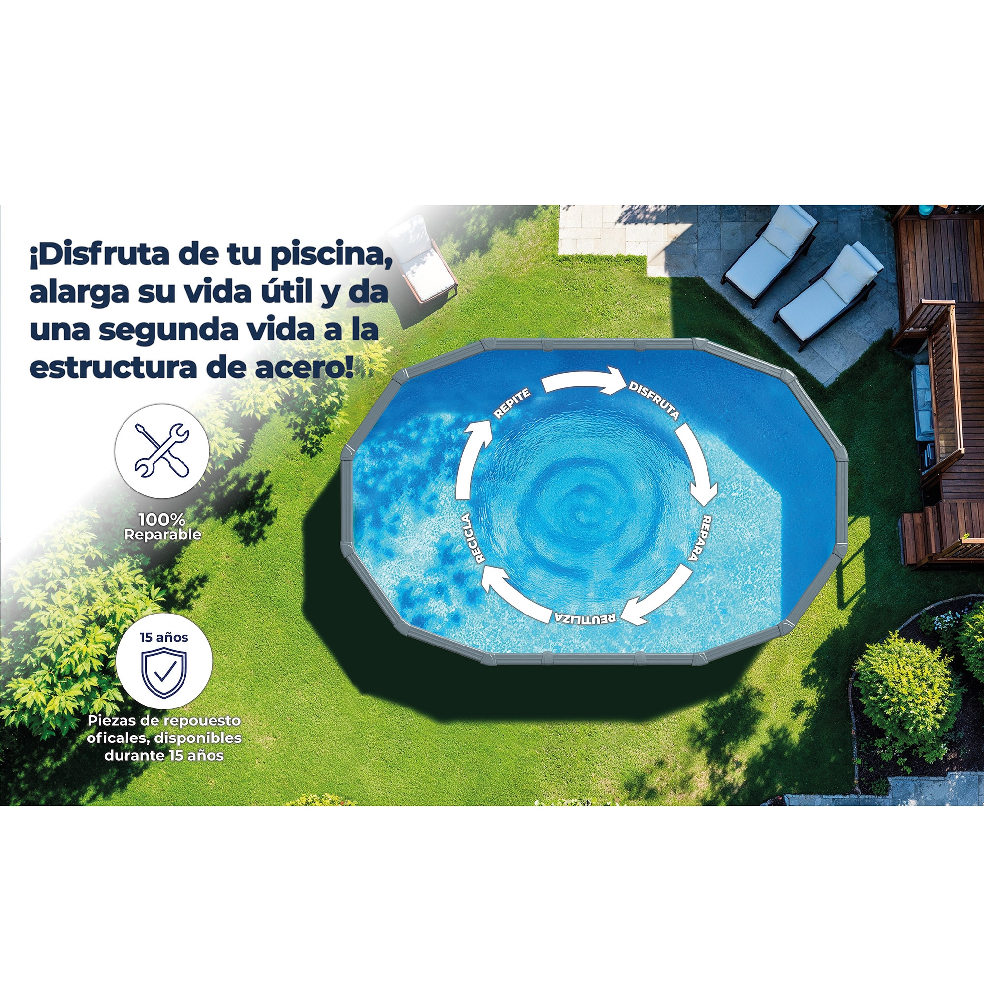 Piscina acero ovalada 610 x 375 x 132 cm Antracita-16