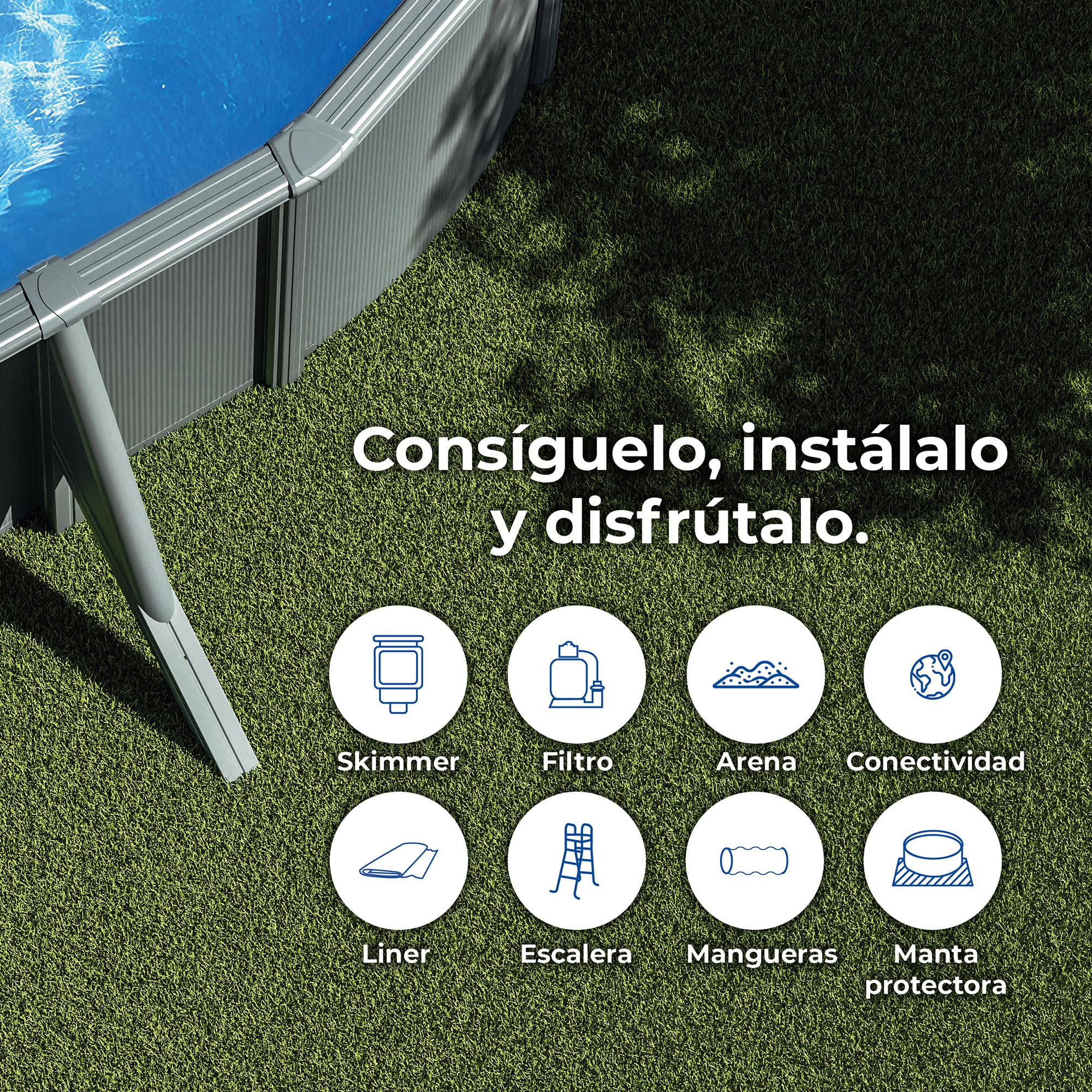 Piscina acero ovalada 610 x 375 x 132 cm Antracita-17