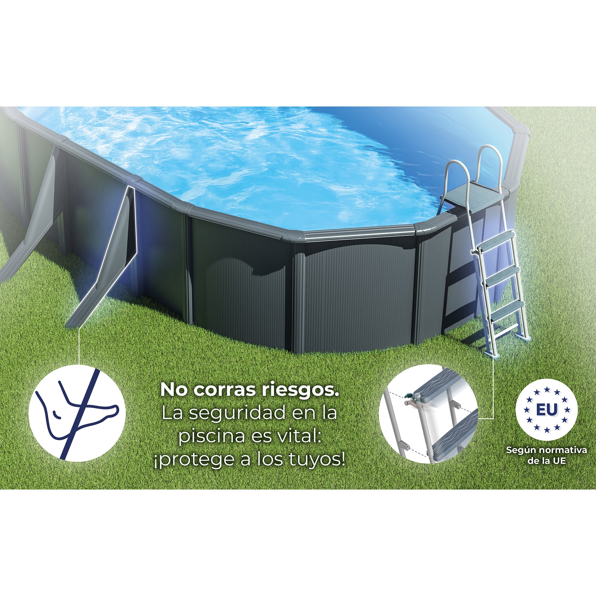 Piscina acero ovalada 610 x 375 x 132 cm Antracita-20