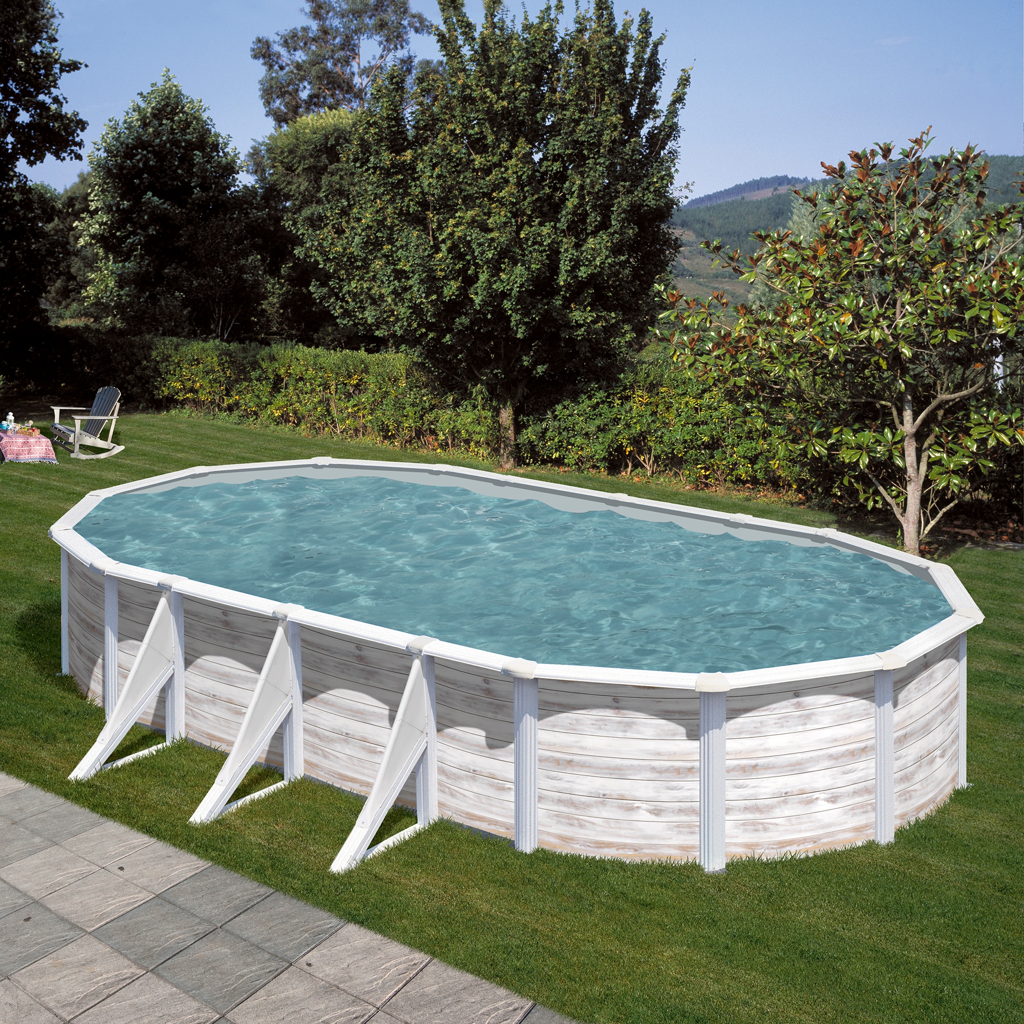 Piscina acero ovalada -730x375x120 cm Blanco-8