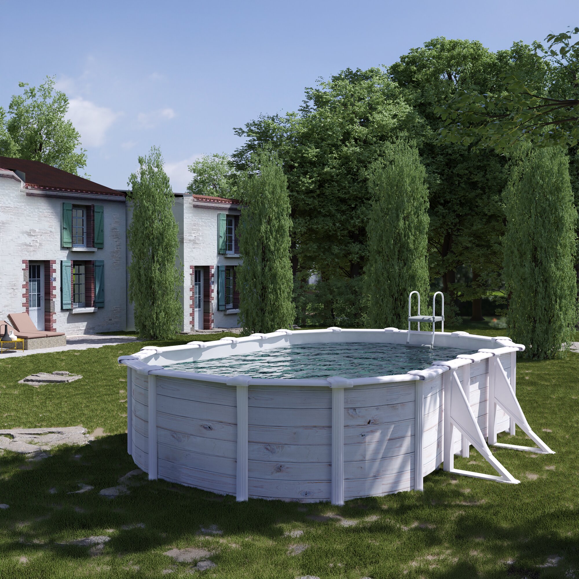 Piscina acero ovalada -610x375x120 cm Blanco-6