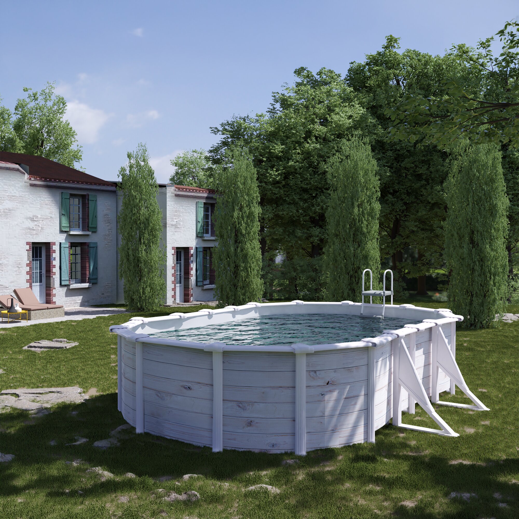 Piscina acero ovalada - 500x300x120 cm Blanco-9