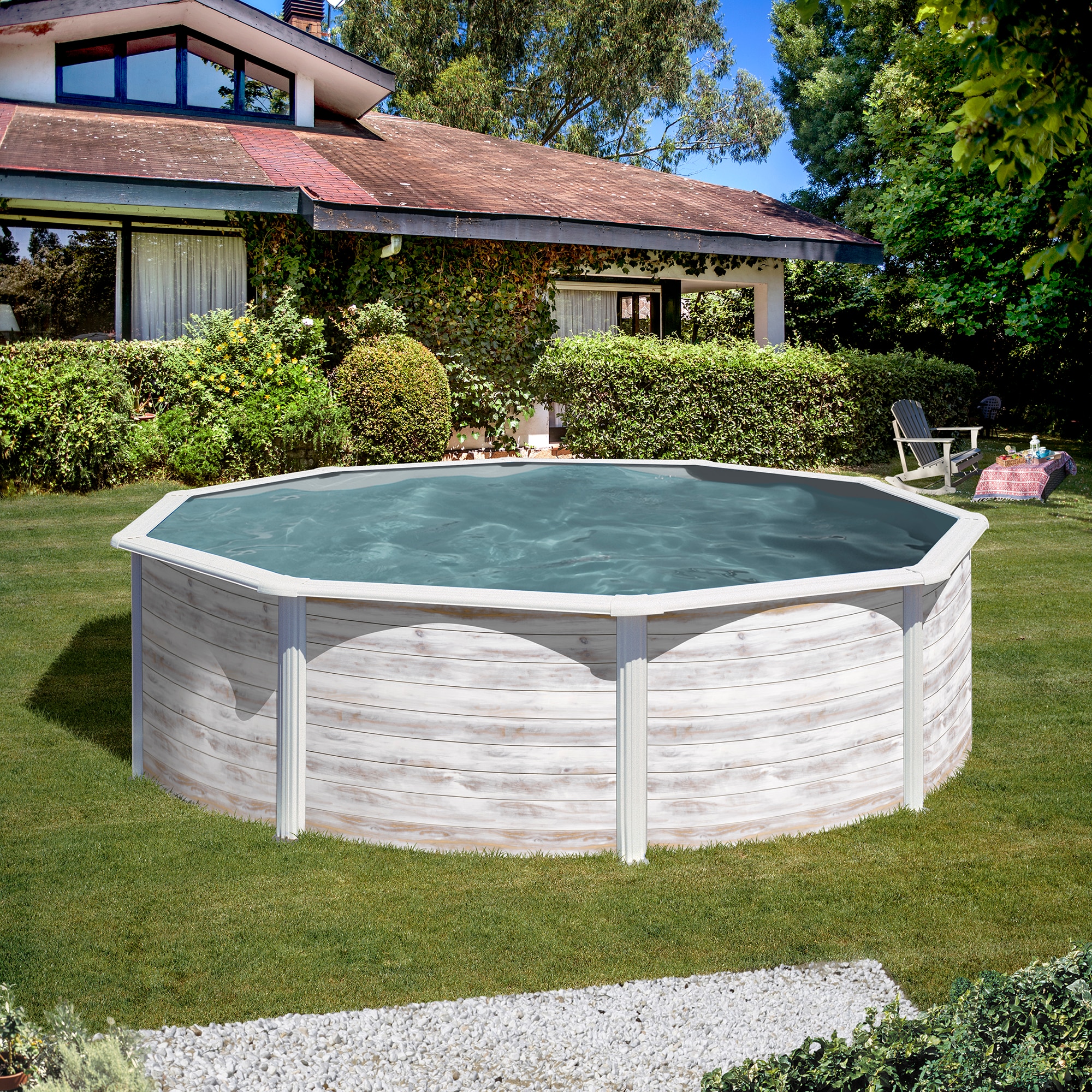 Piscina acero redonda - 460x120 cm Blanco-8