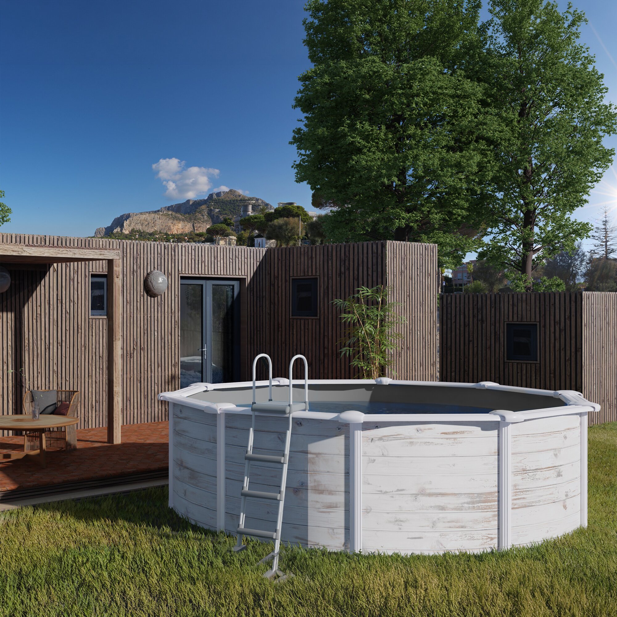 Piscina acero redonda - 350x120 cm Blanco-8