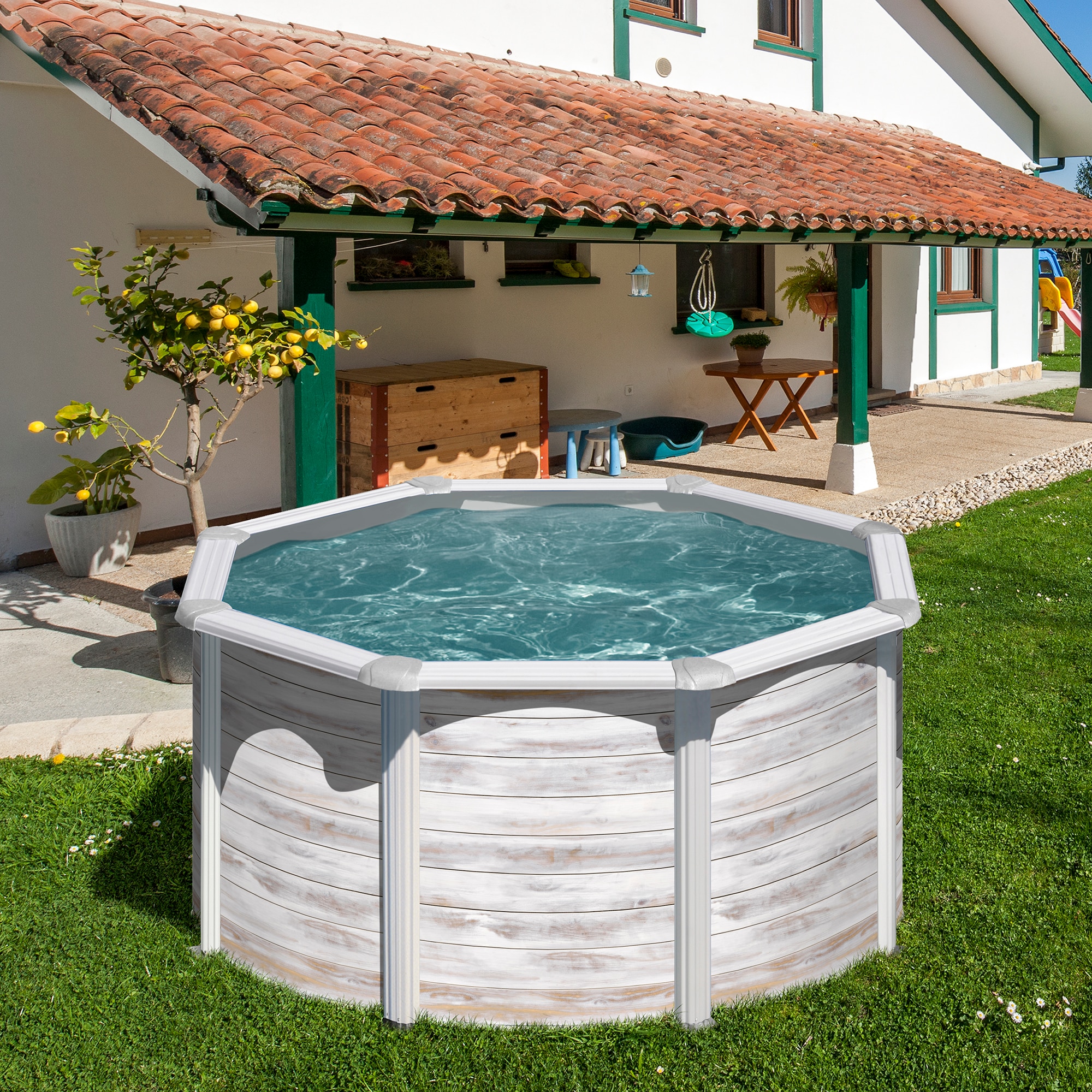 Piscina acero redonda - 240x120 cm Blanco-8