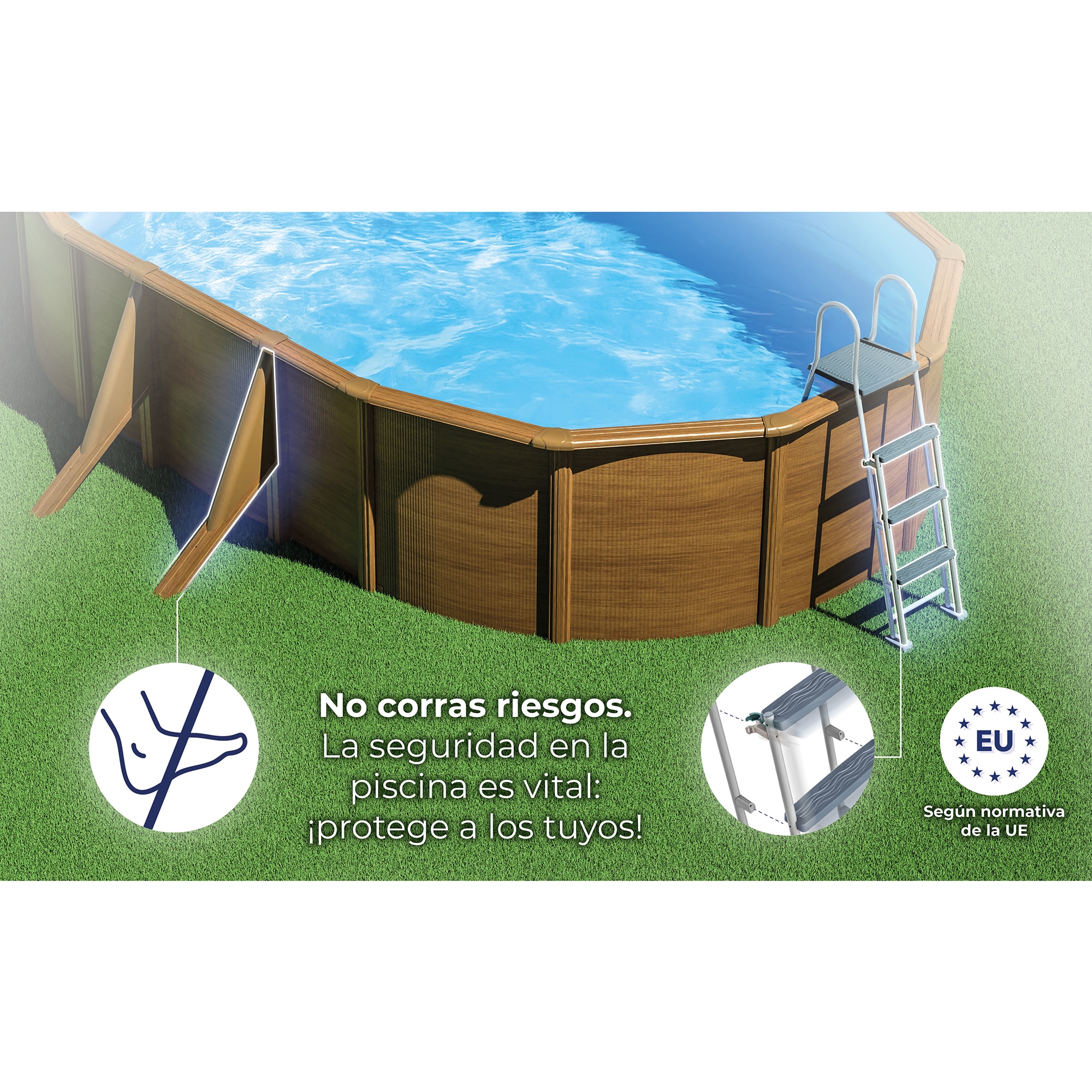 Piscina de Aço Oval em Imitação de Madeira 730 x 375 x 120 cm Castanho-14