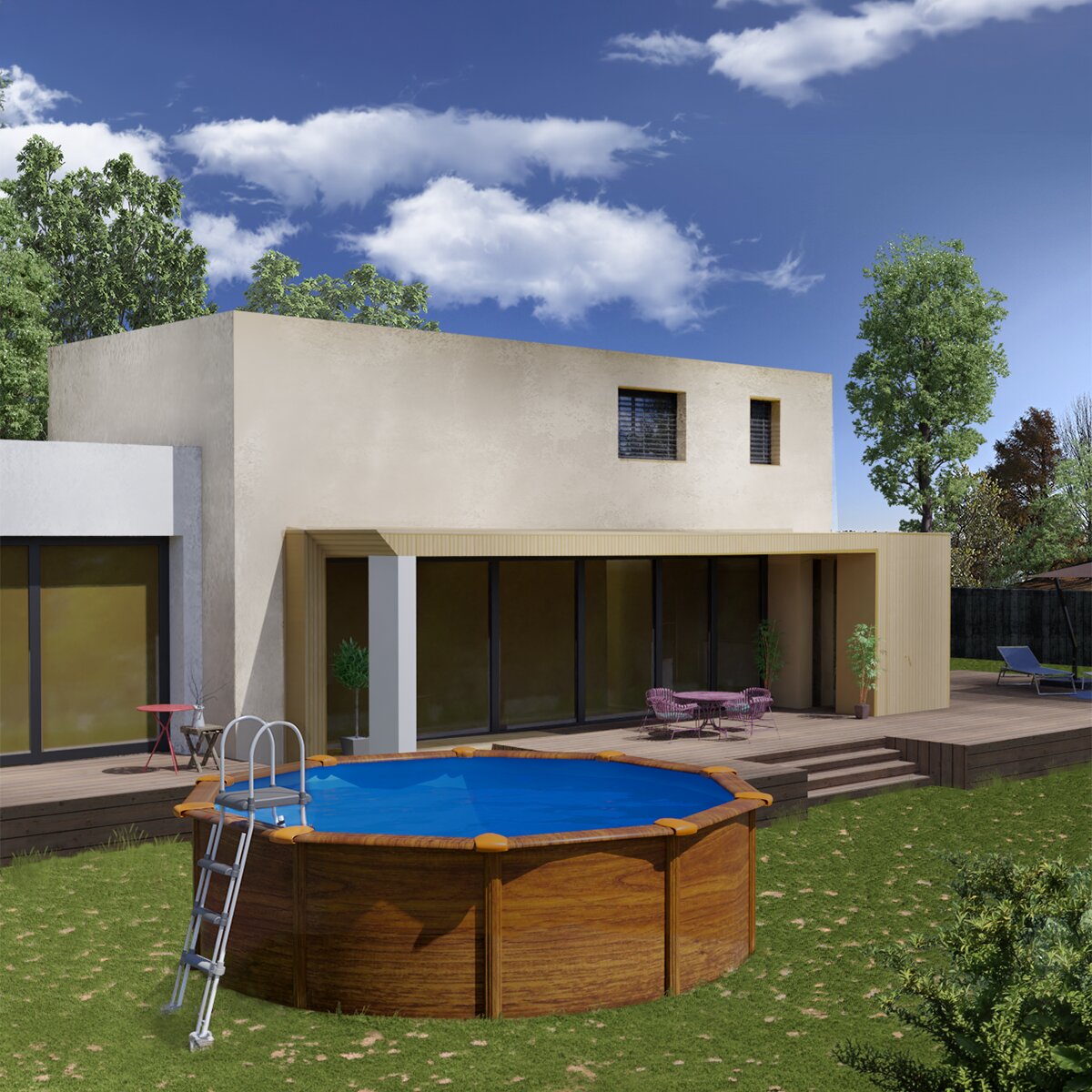 Piscina acero redonda imitación madera 300 x 120 cm Marrón-6