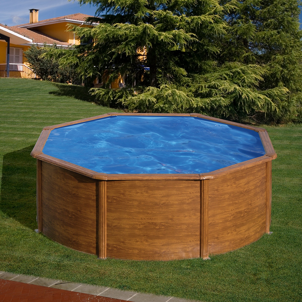 Piscina acero redonda imitación madera 300 x 120 cm Marrón-7