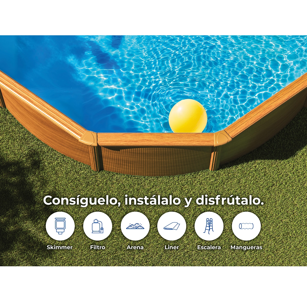Piscina acero redonda imitación madera 300 x 120 cm Marrón-13