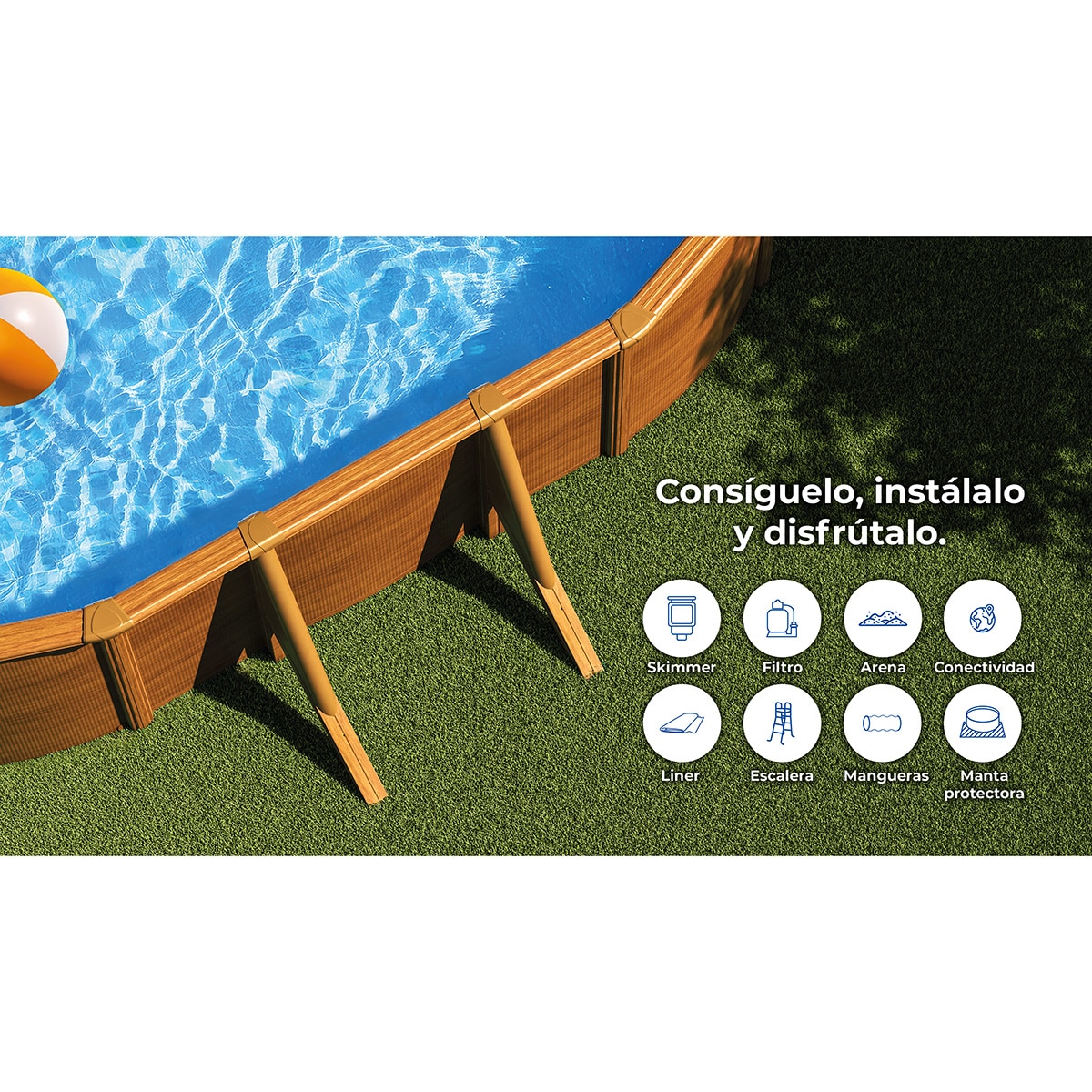Piscina de Aço Oval em Imitação de Madeira 730 x 375 x 132 cm Castanho-14