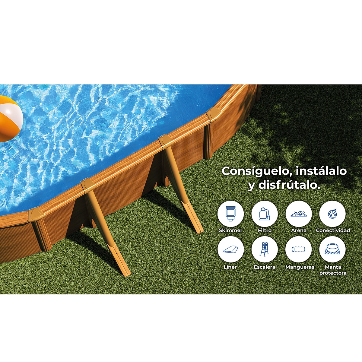 Piscina de Aço Oval em Imitação de Madeira 610 x 375 x 132 cm Castanho-15