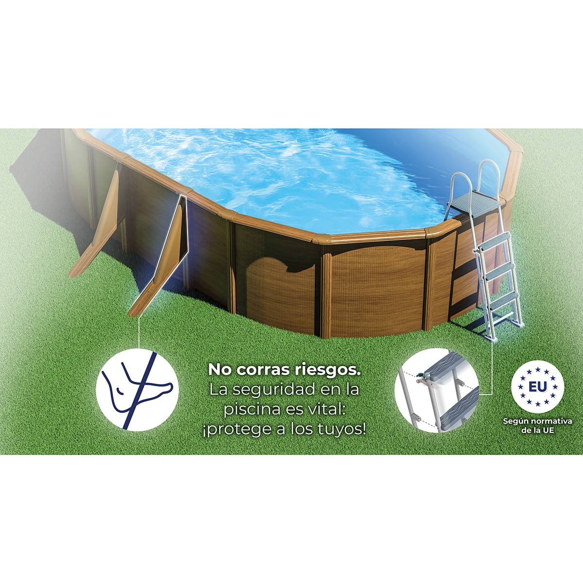 Piscina de Aço Oval em Imitação de Madeira 610 x 375 x 132 cm Castanho-17