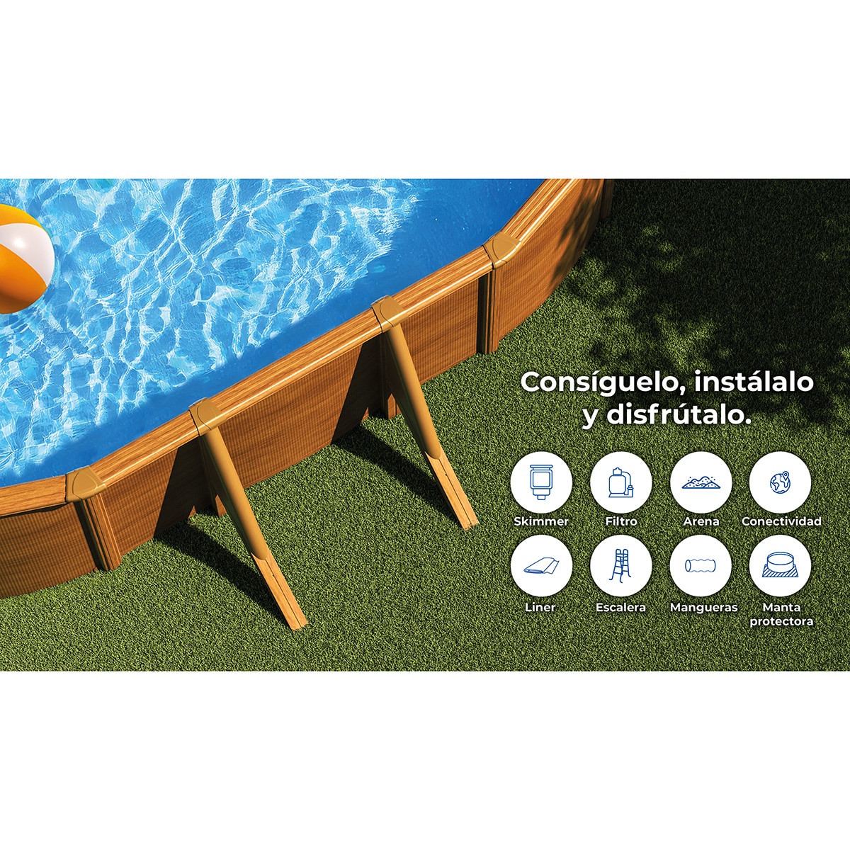 Piscina de Aço Oval em Imitação de Madeira 500 x 300 x 132 cm Castanho-12
