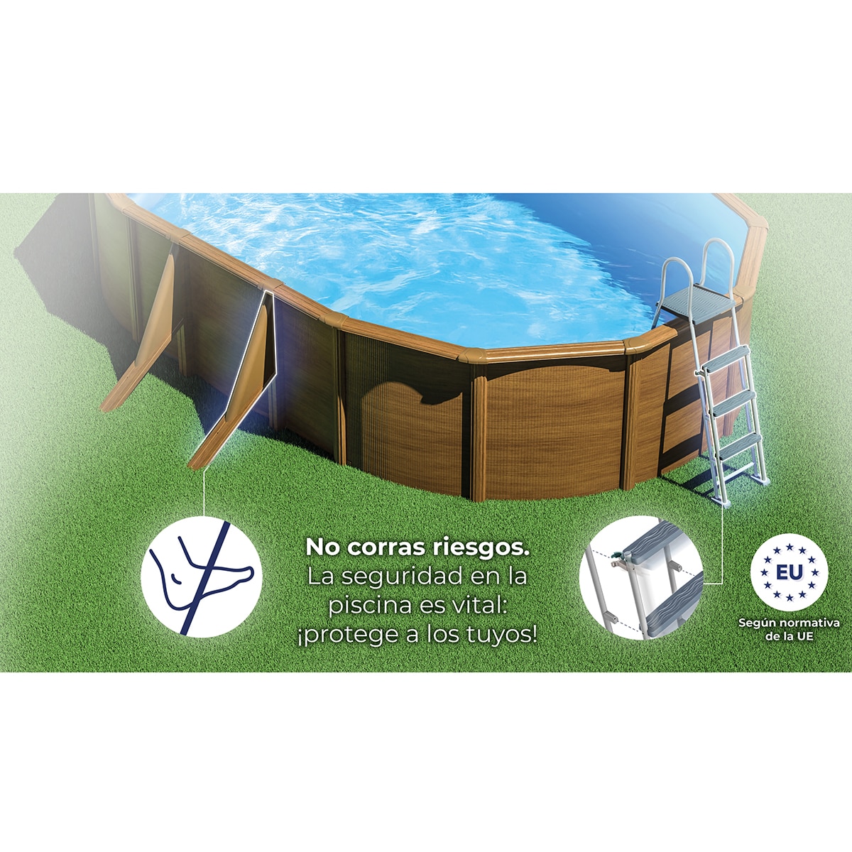 Piscina de Aço Oval em Imitação de Madeira 500 x 300 x 132 cm Castanho-14