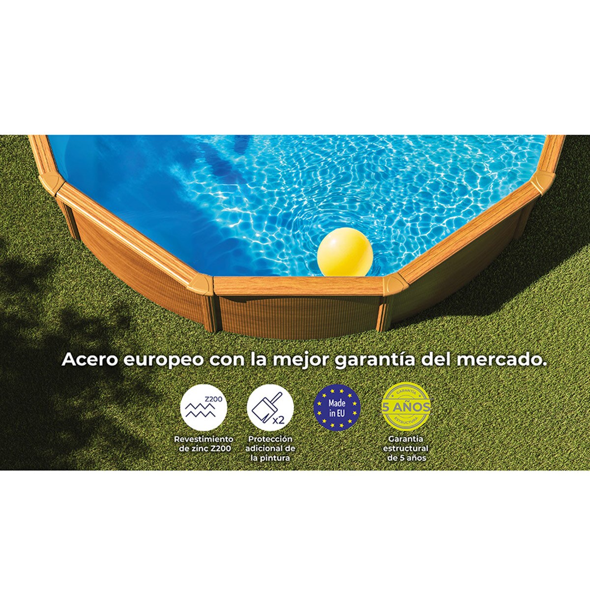 Piscina acero redonda imitación madera 550 x 132 cm Marrón-11