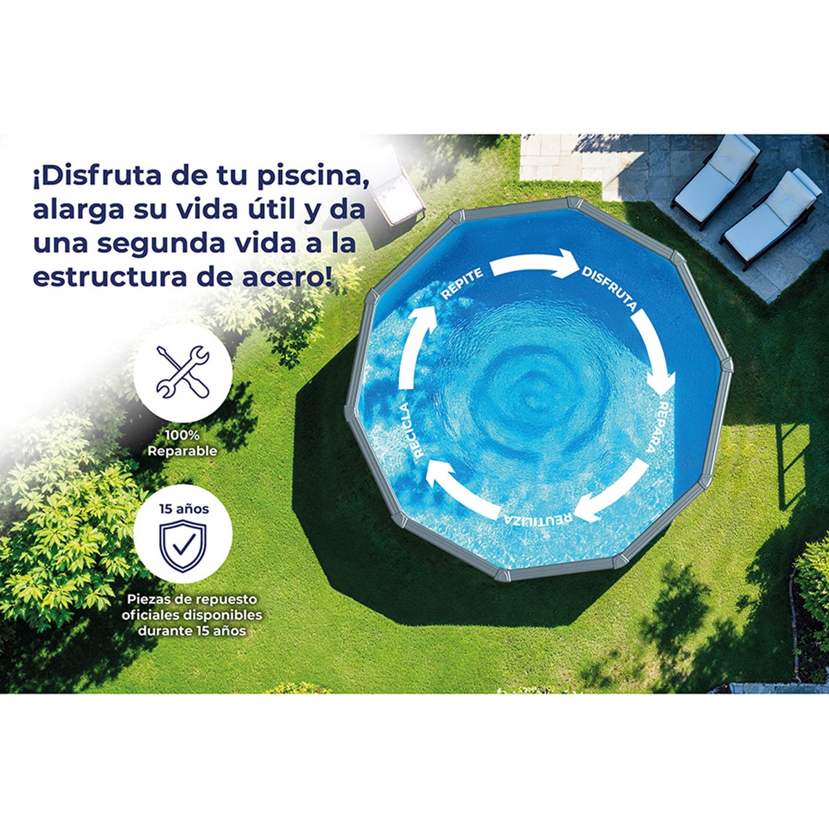 Piscina acero redonda imitación madera 550 x 132 cm Marrón-13