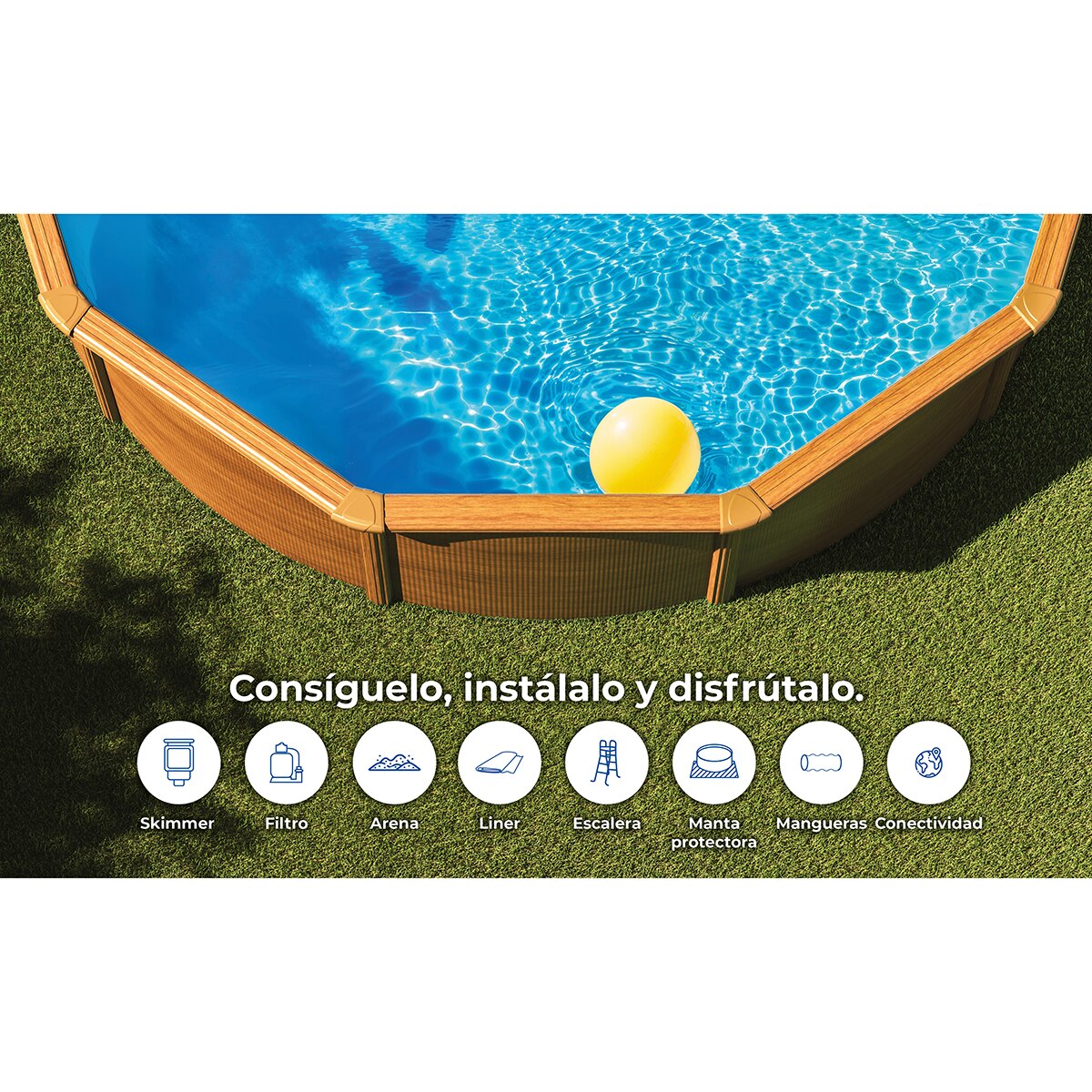 Piscina acero redonda imitación madera 550 x 132 cm Marrón-14