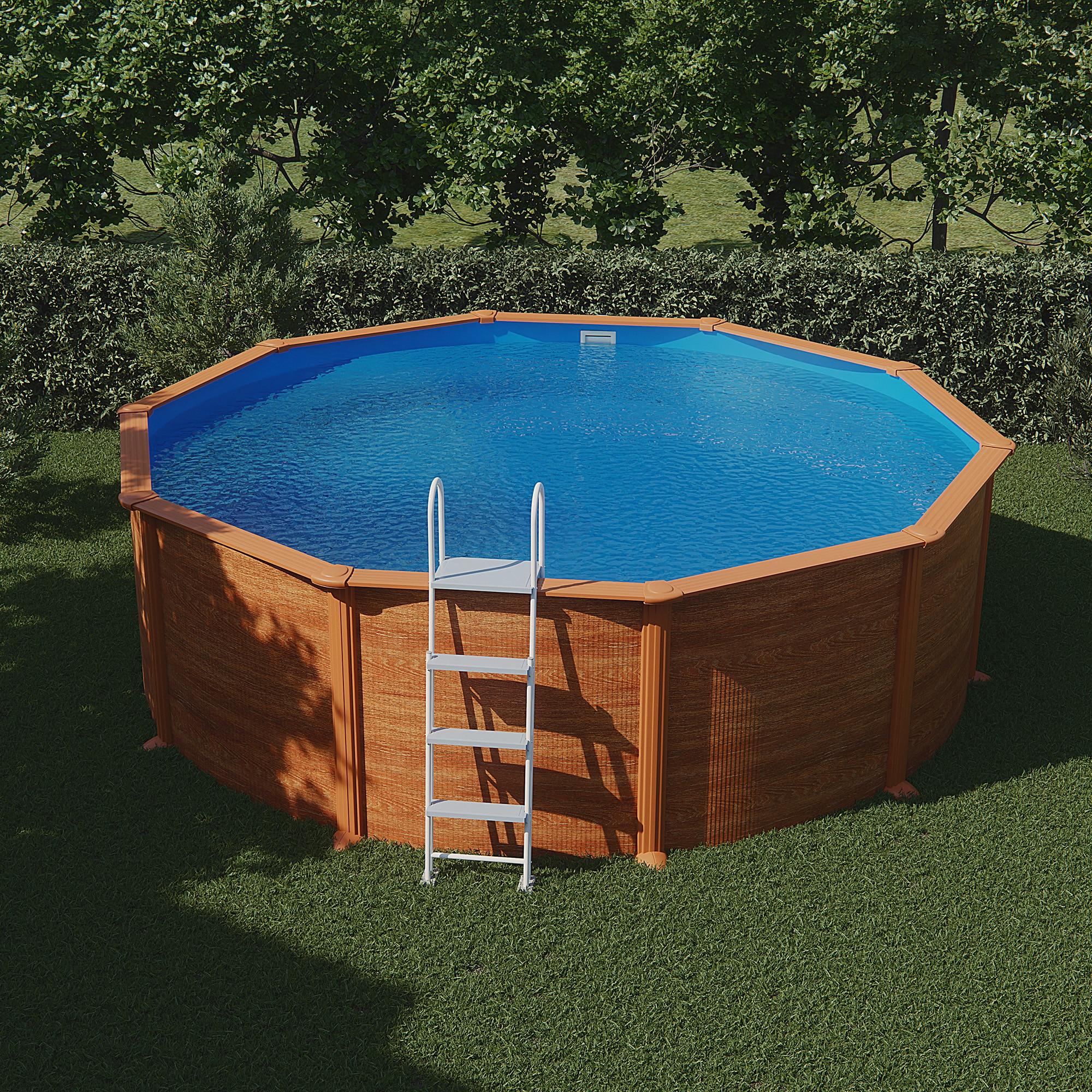 Piscina acero redonda imitación madera 460 x 132 cm Marrón-8