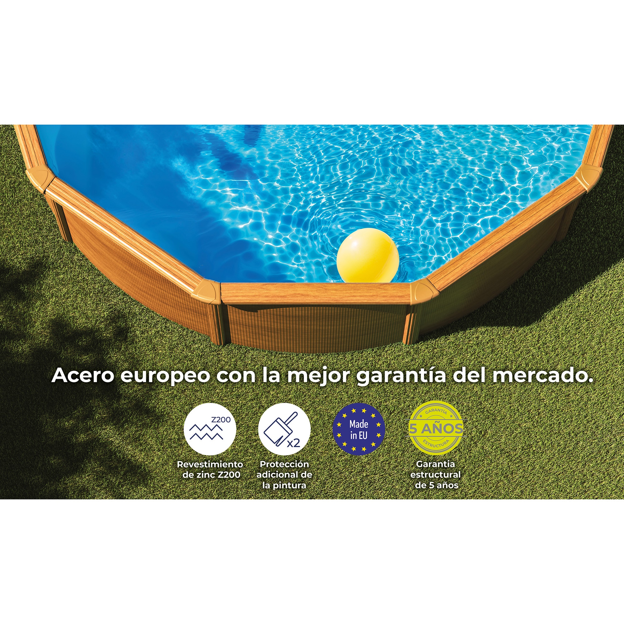 Piscina acero redonda imitación madera 460 x 132 cm Marrón-10