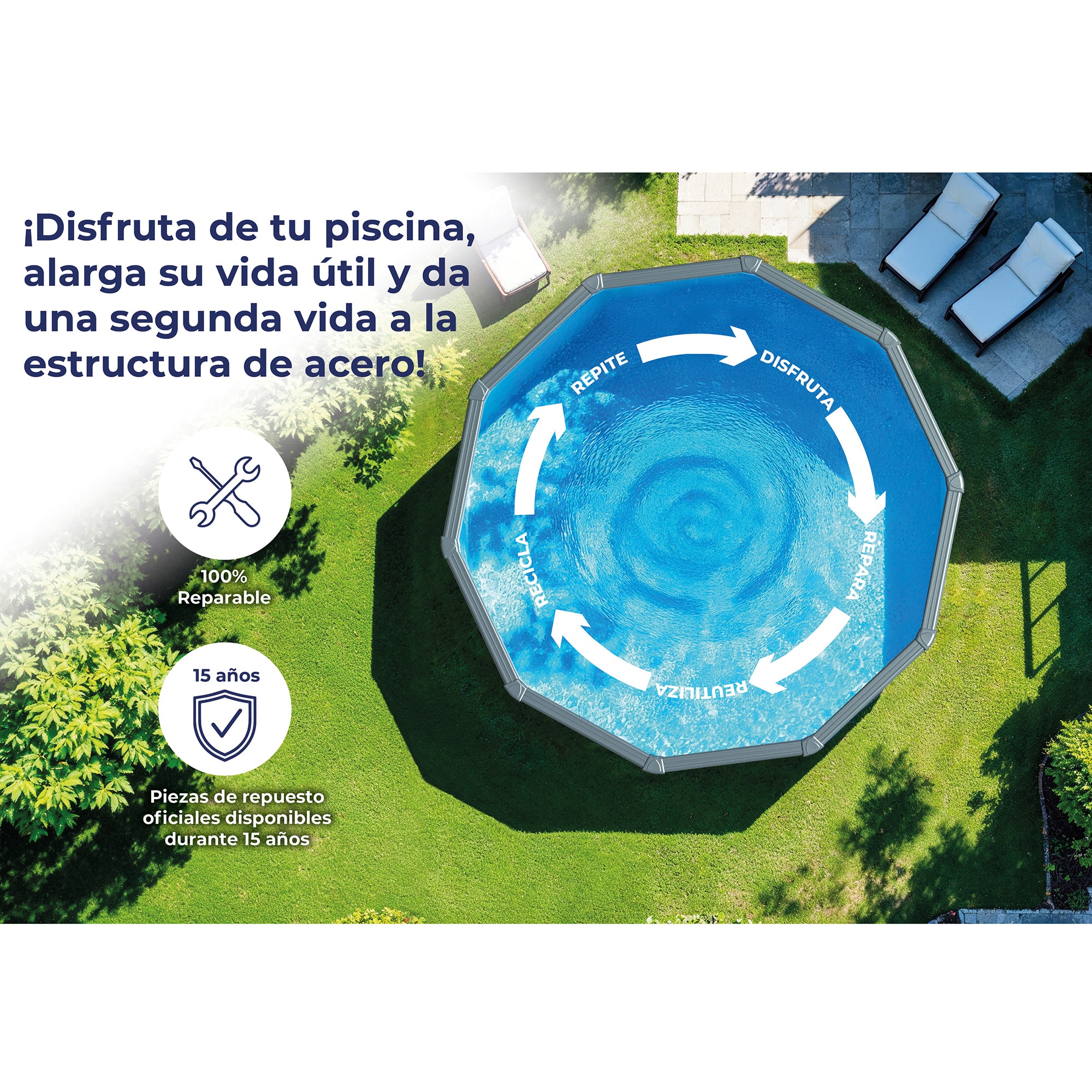 Piscina acero redonda imitación madera 460 x 132 cm Marrón-12