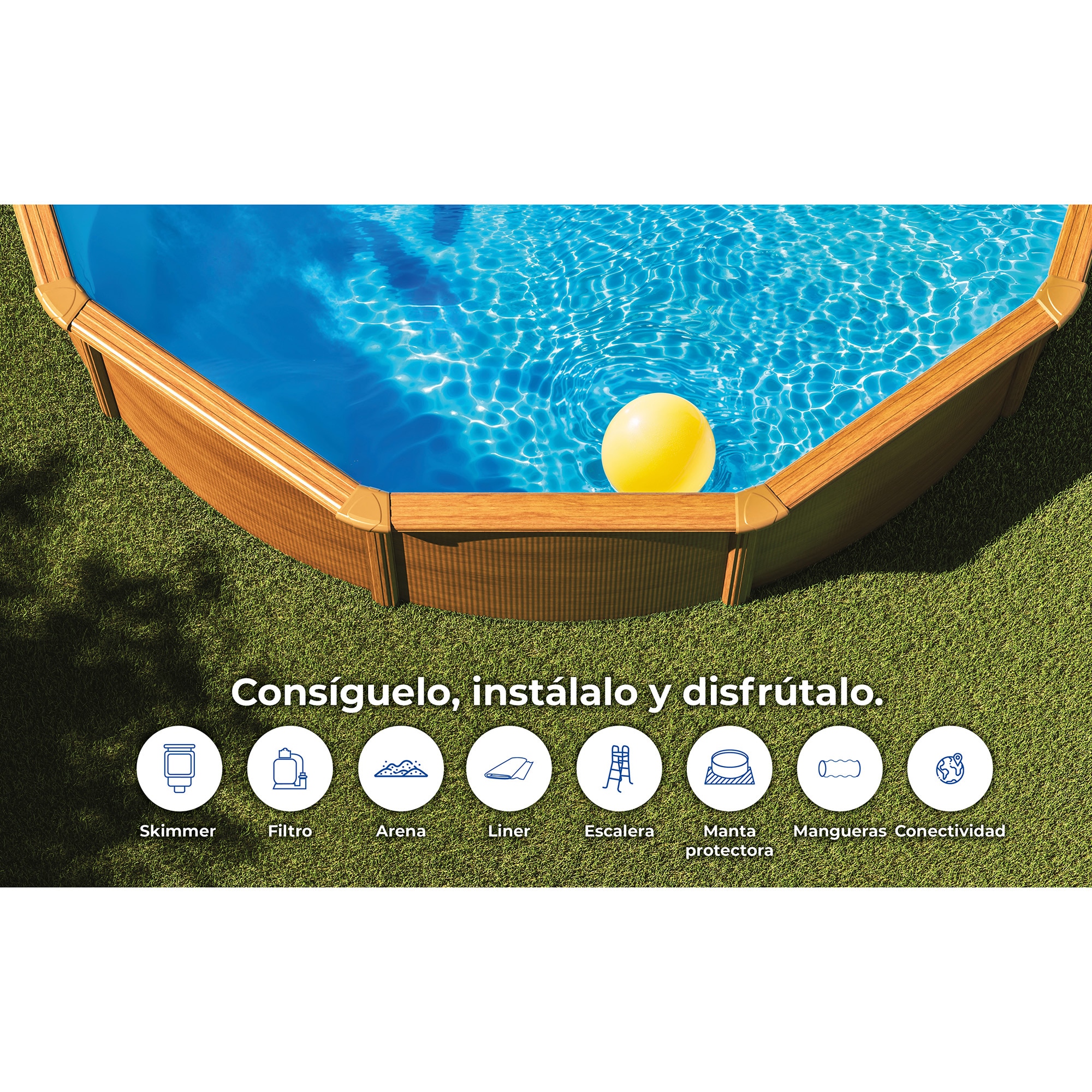 Piscina acero redonda imitación madera 460 x 132 cm Marrón-13