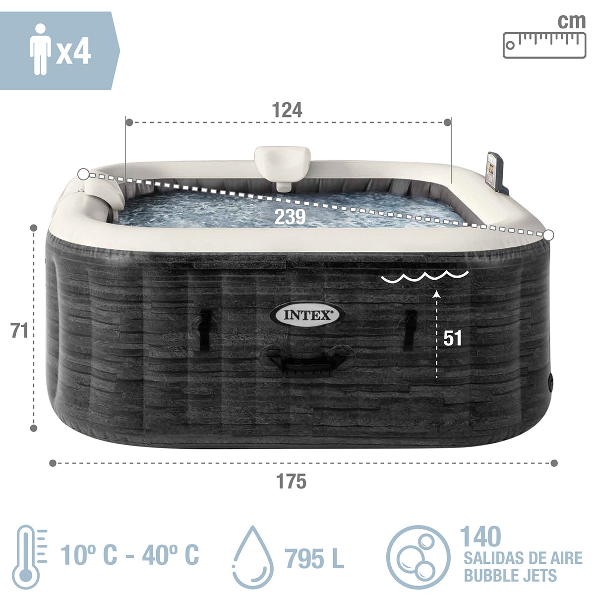 Spa hinchable Intex 175 X 175 X 71 cm Greys Gris-4