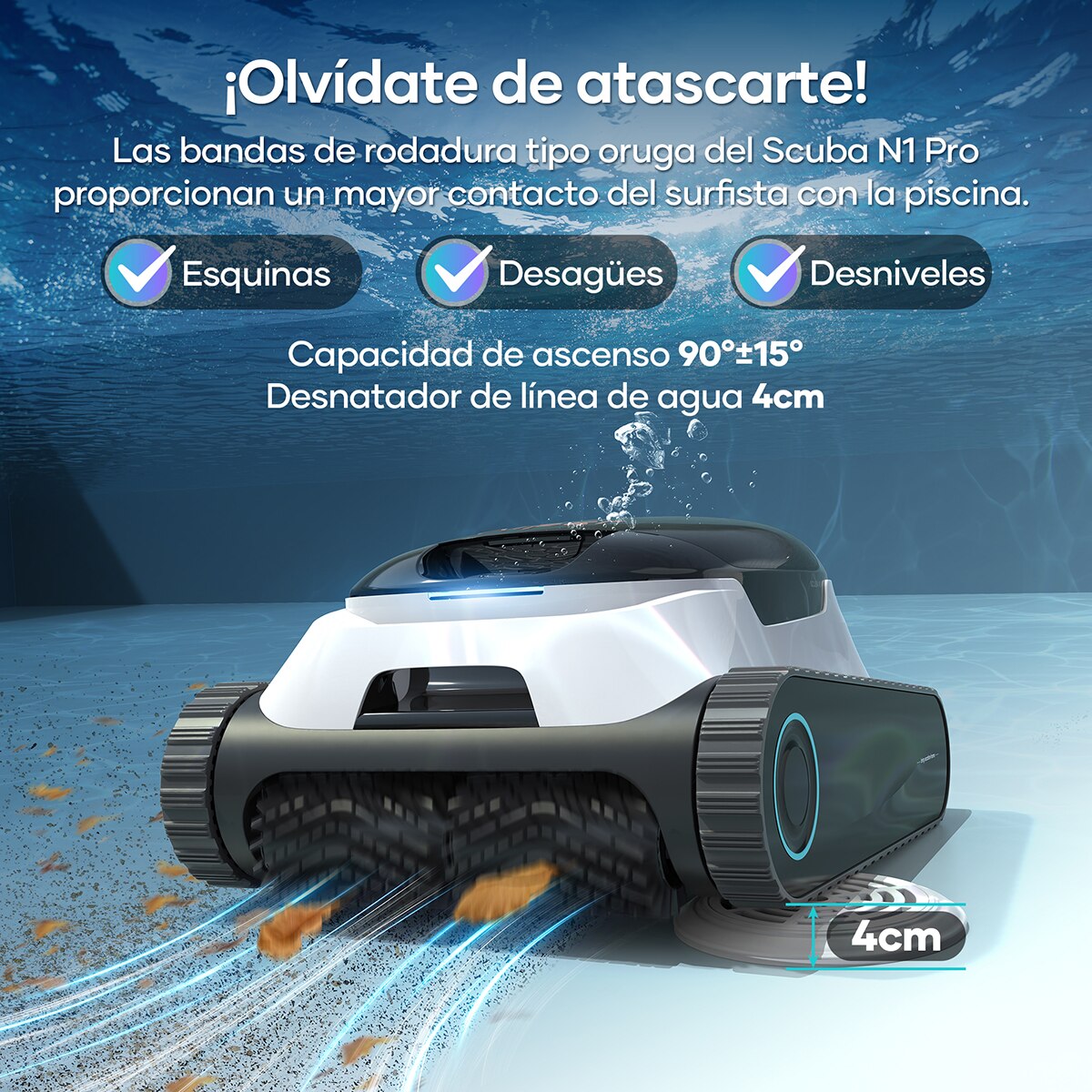 Limpiador Robótico Inalámbrico para piscinas Scuba N1 Blanco-18