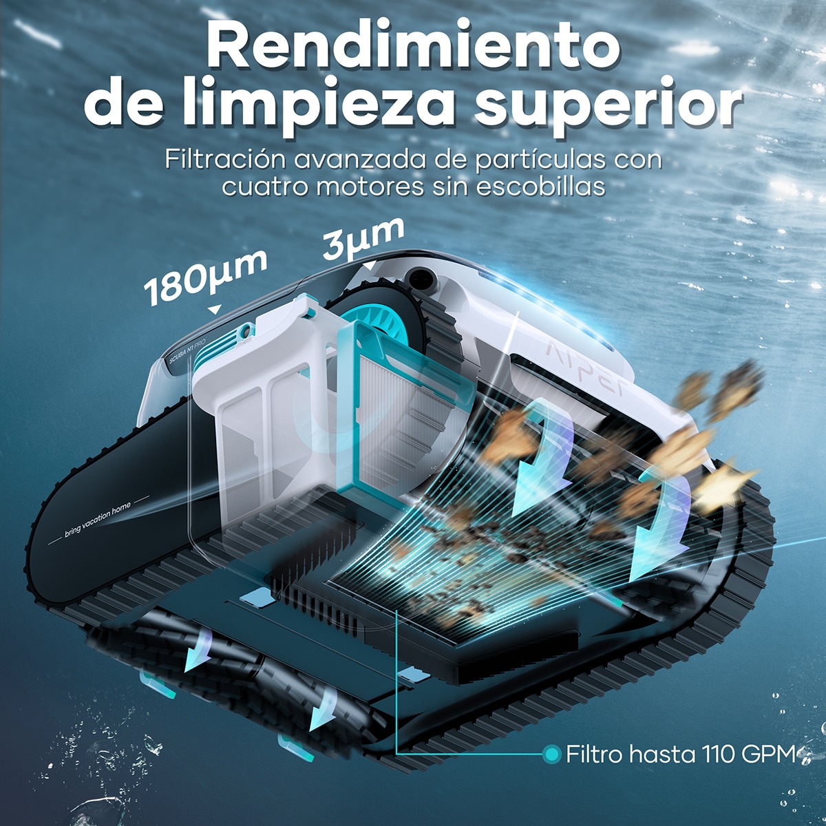Limpiador Robótico Inalámbrico para piscinas Scuba N1 Pro Blanco-15
