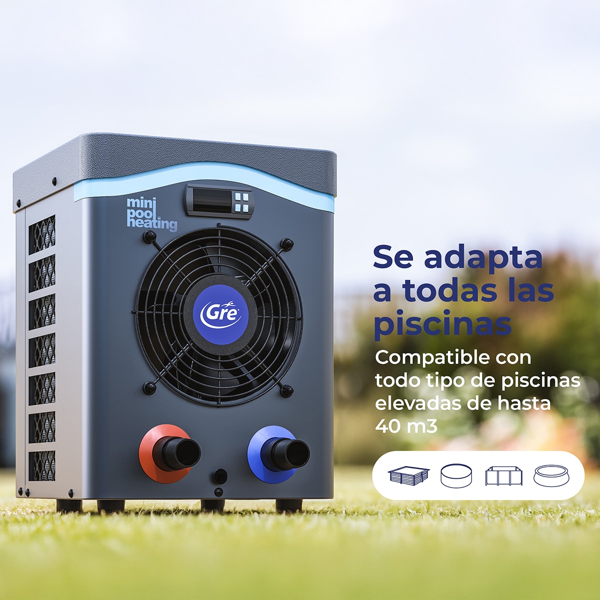 Bomba de calor mini para pequeño volumen de agua40 m3 Gris / Azul-4