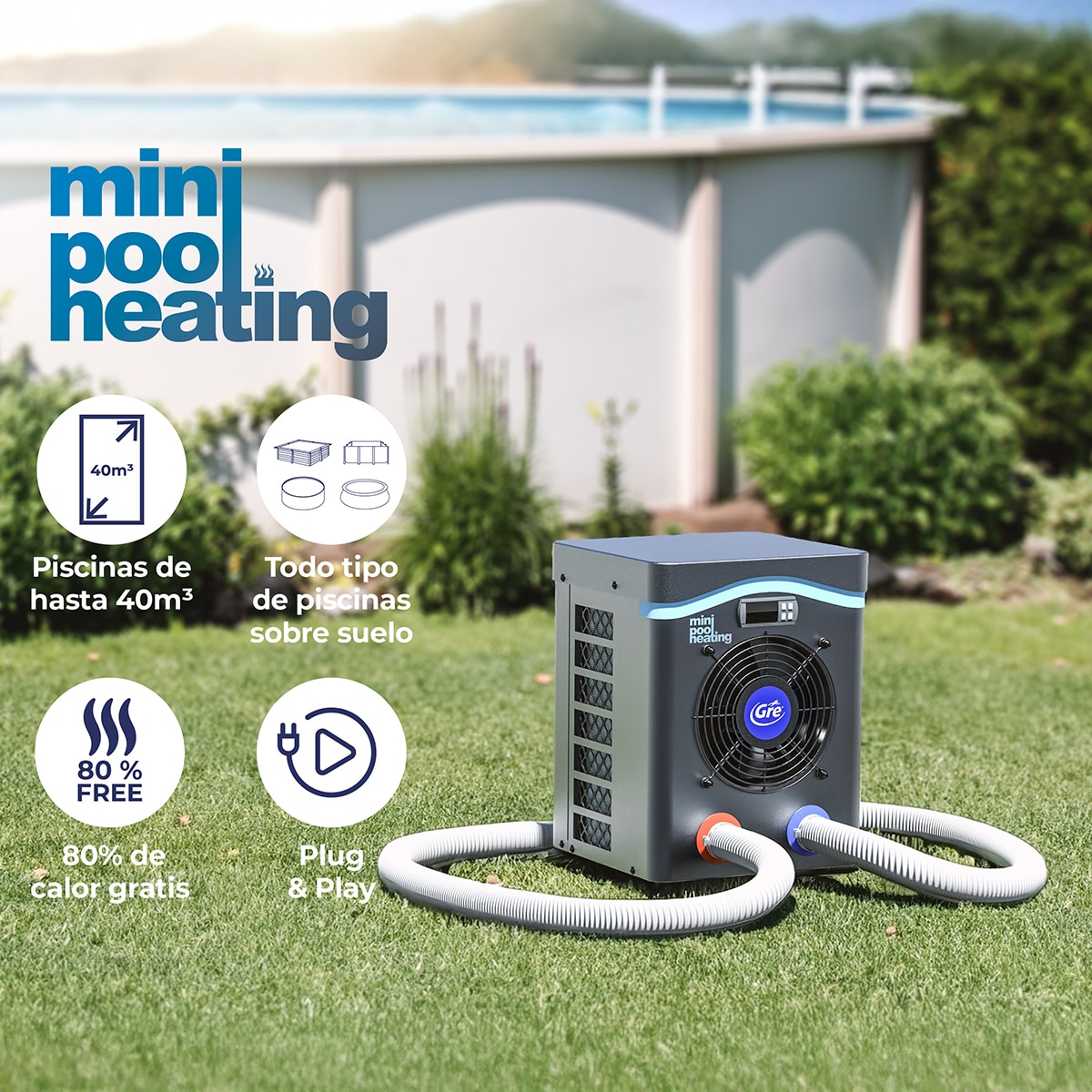 Bomba de calor mini para pequeño volumen de agua40 m3 Gris / Azul-9