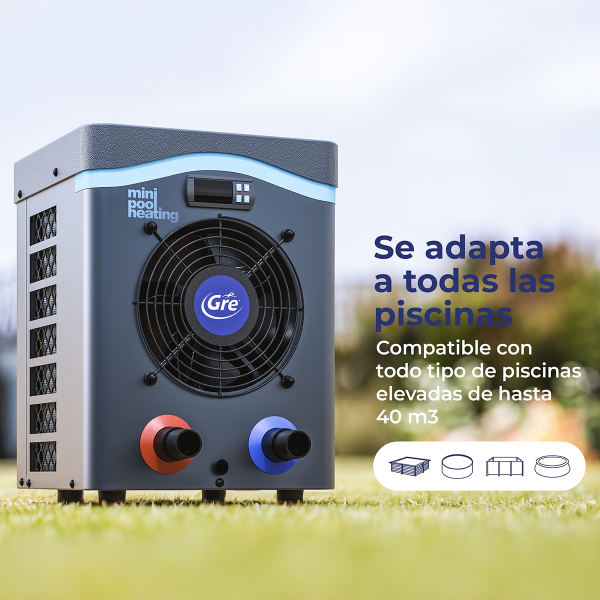 Bomba de calor mini para pequeño volumen de agua30 m3 Gris / Azul-4