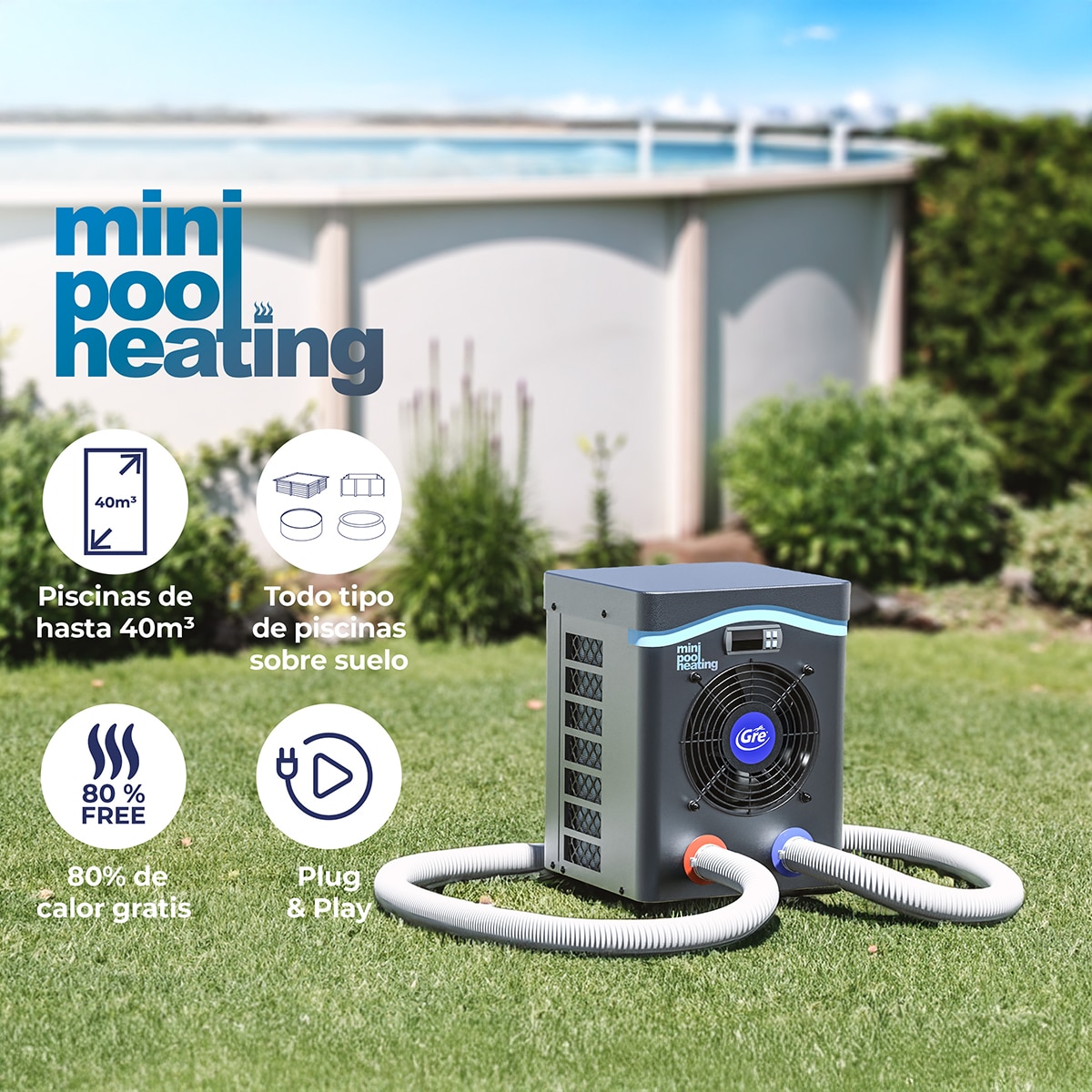 Bomba de calor mini para pequeño volumen de agua30 m3 Gris / Azul-9