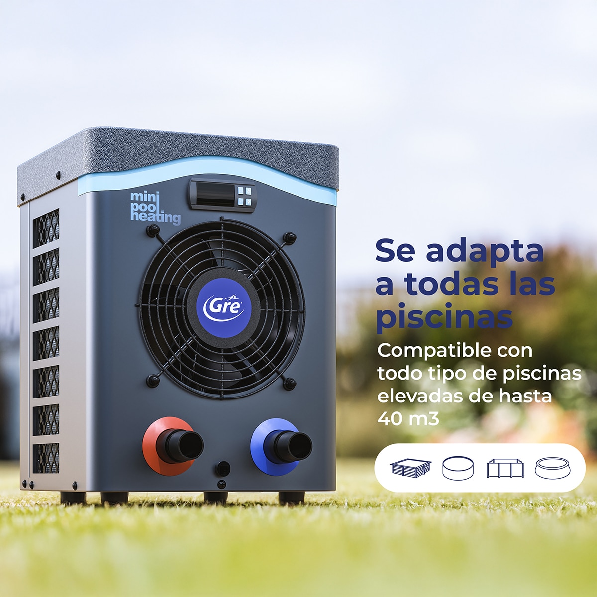 Bomba de calor mini para pequeño volumen de agua20 m3 Gris / Azul-4