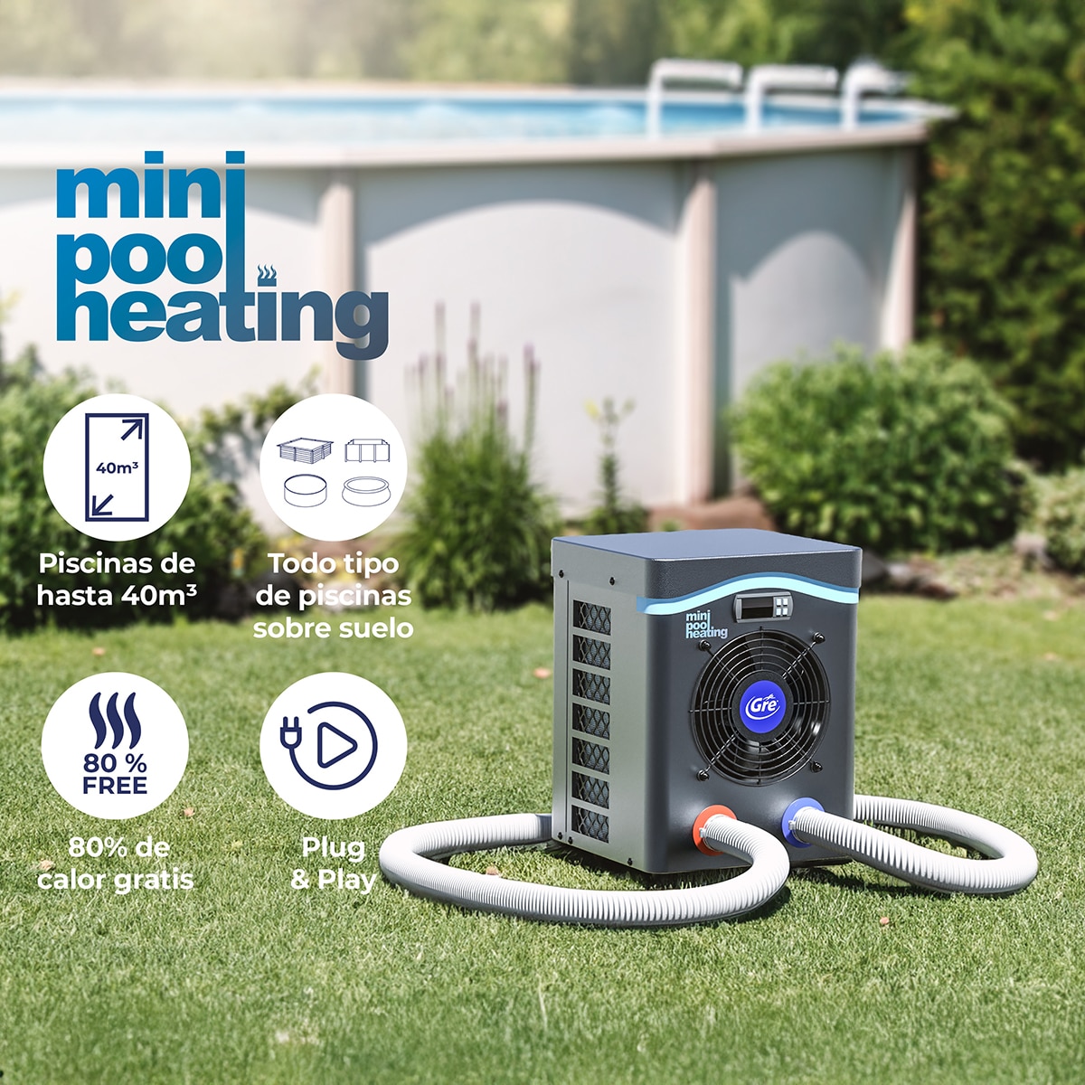 Bomba de calor mini para pequeño volumen de agua20 m3 Gris / Azul-9