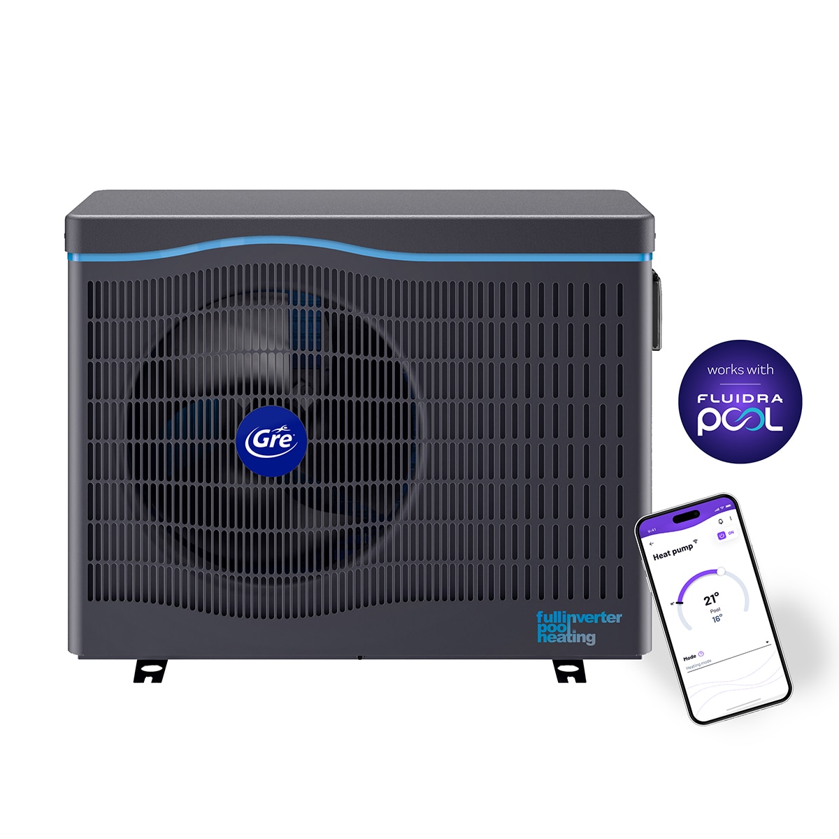 Bomba de calor Full Inverter con conectividad para piscinas de hasta 75 m3 13 KW Gris / Azul-6