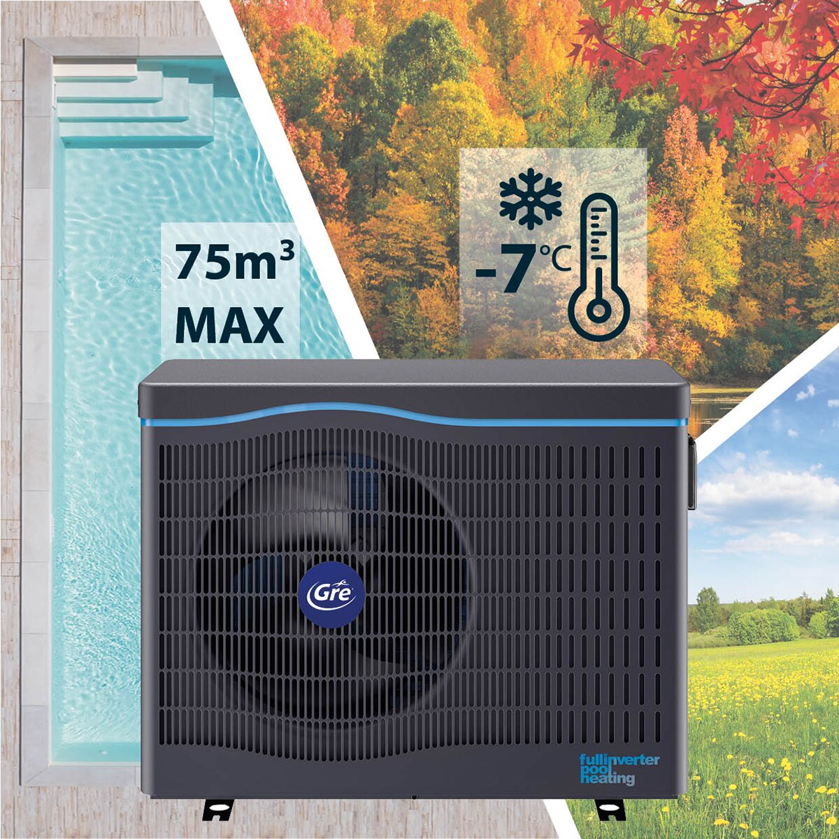 Bomba de calor Full Inverter con conectividad  piscinas de hasta 45 m3 7 KW Gris / Azul-8