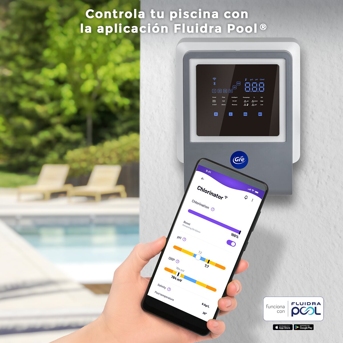 Clorador salino con regulador de pH con conectividad SWC All in one  7g/h  piscinas de hasta 40 m3 Gris / Blanco-2