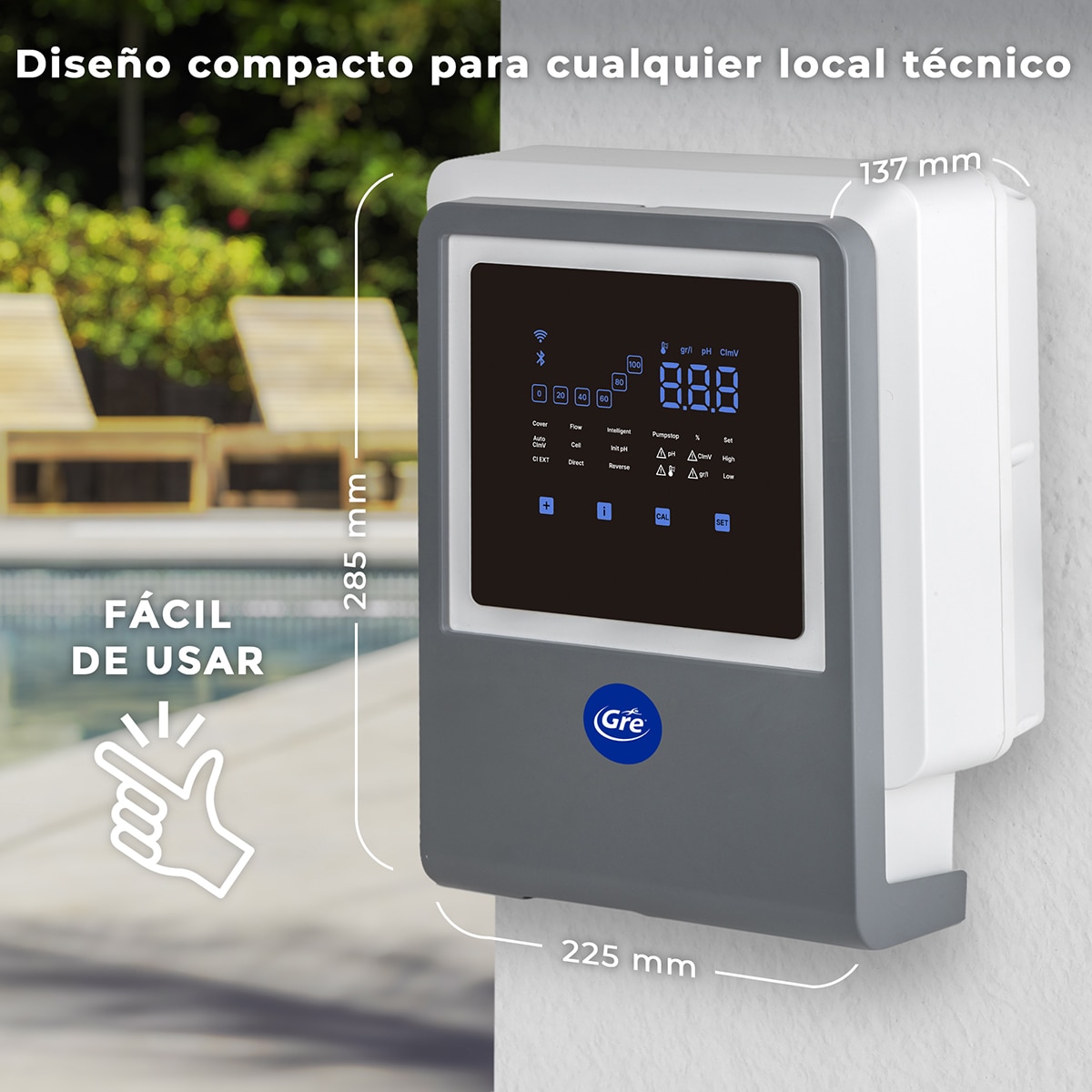Clorador salino con regulador de pH con conectividad SWC All in one  7g/h  piscinas de hasta 40 m3 Gris / Blanco-3