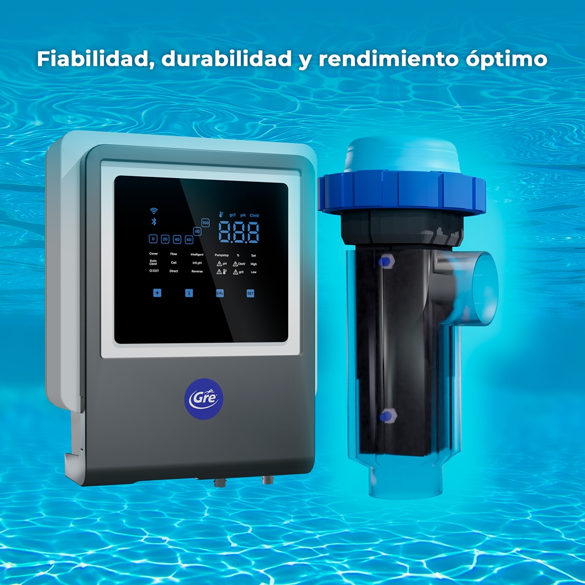 Clorador salino con regulador de pH con conectividad SWC All in one  7g/h  piscinas de hasta 40 m3 Gris / Blanco-6
