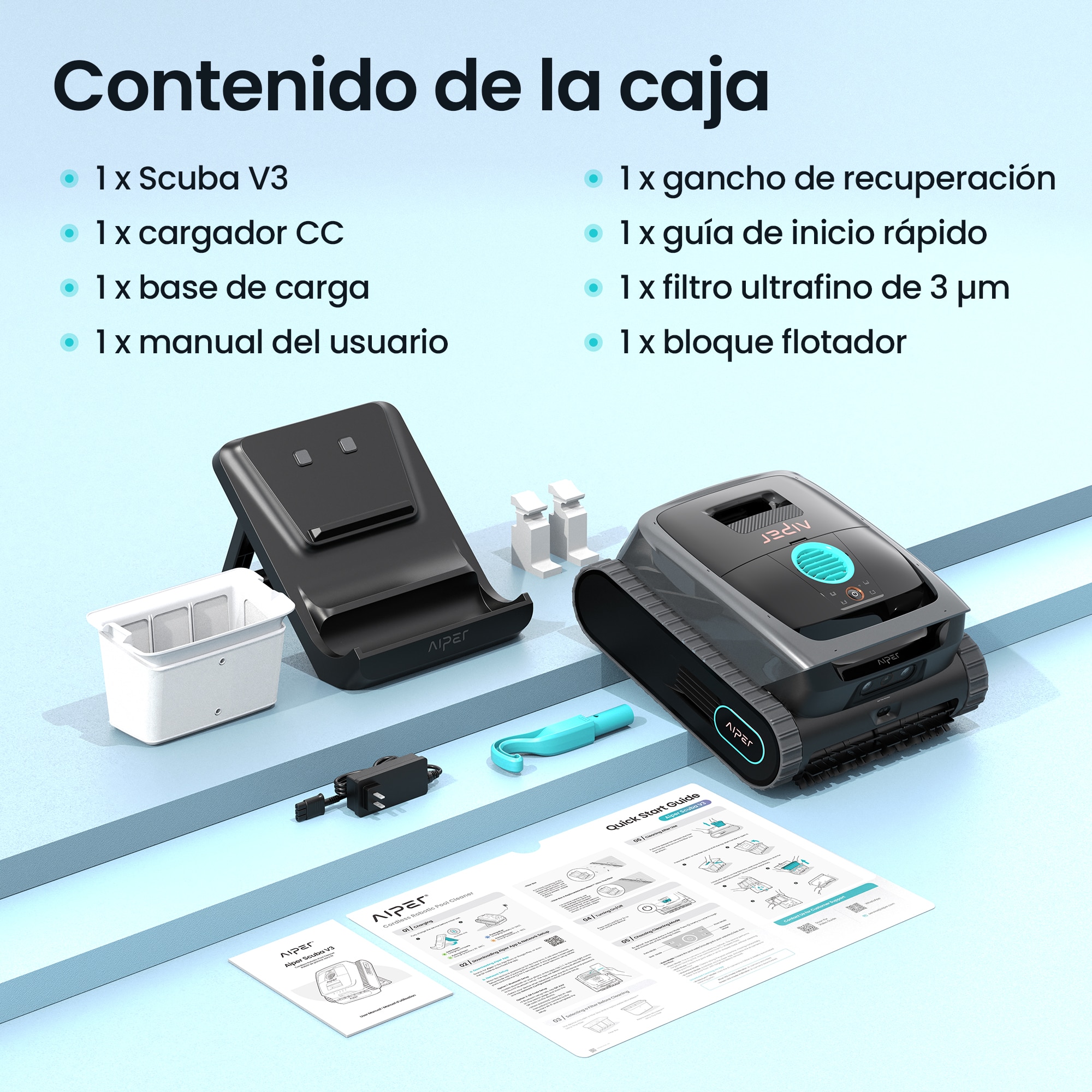 Robot limpiafondos Aiper V3 inalámbrico con IA Gris-5