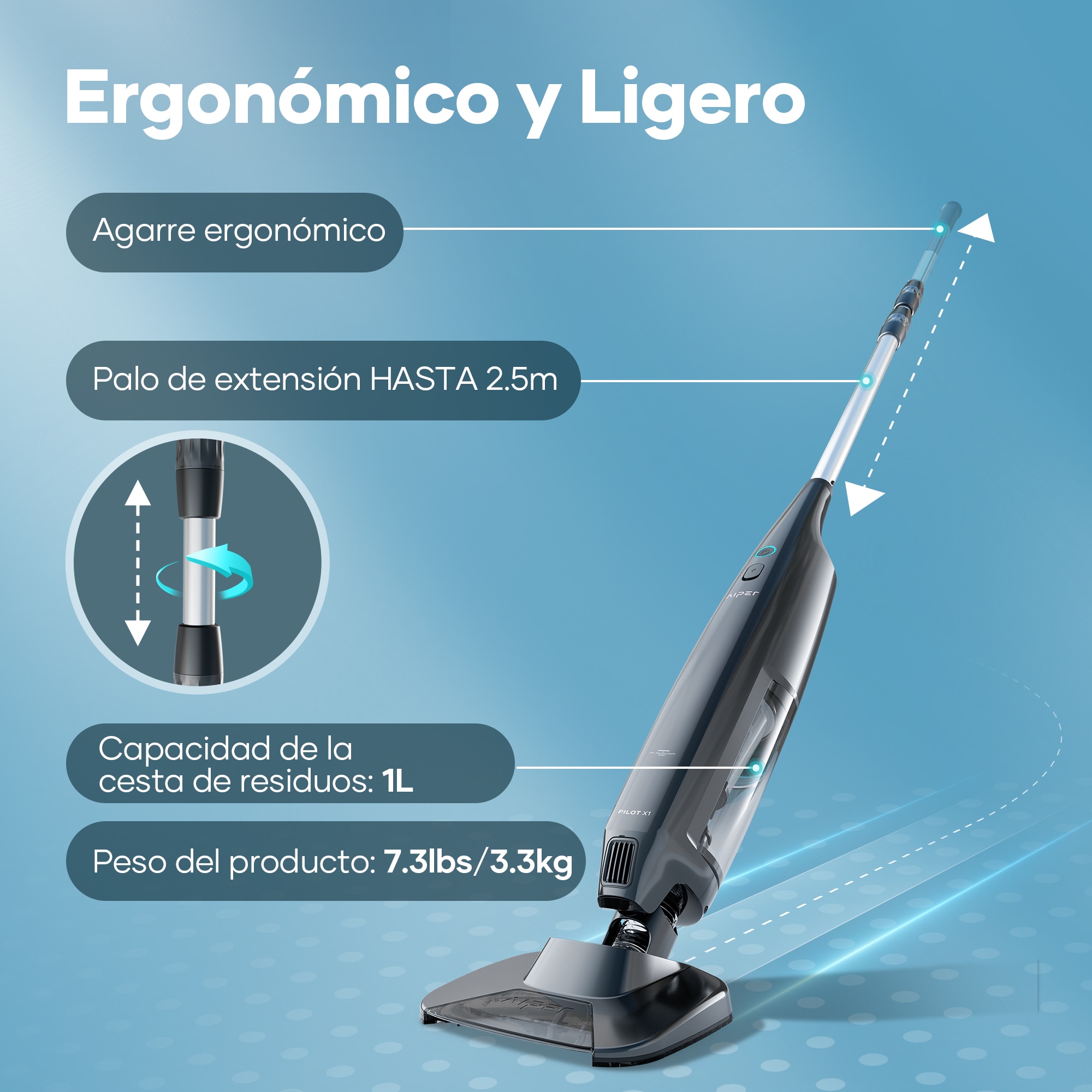 El aspirador inálambrico para piscinas Pilot X1 Gris-2