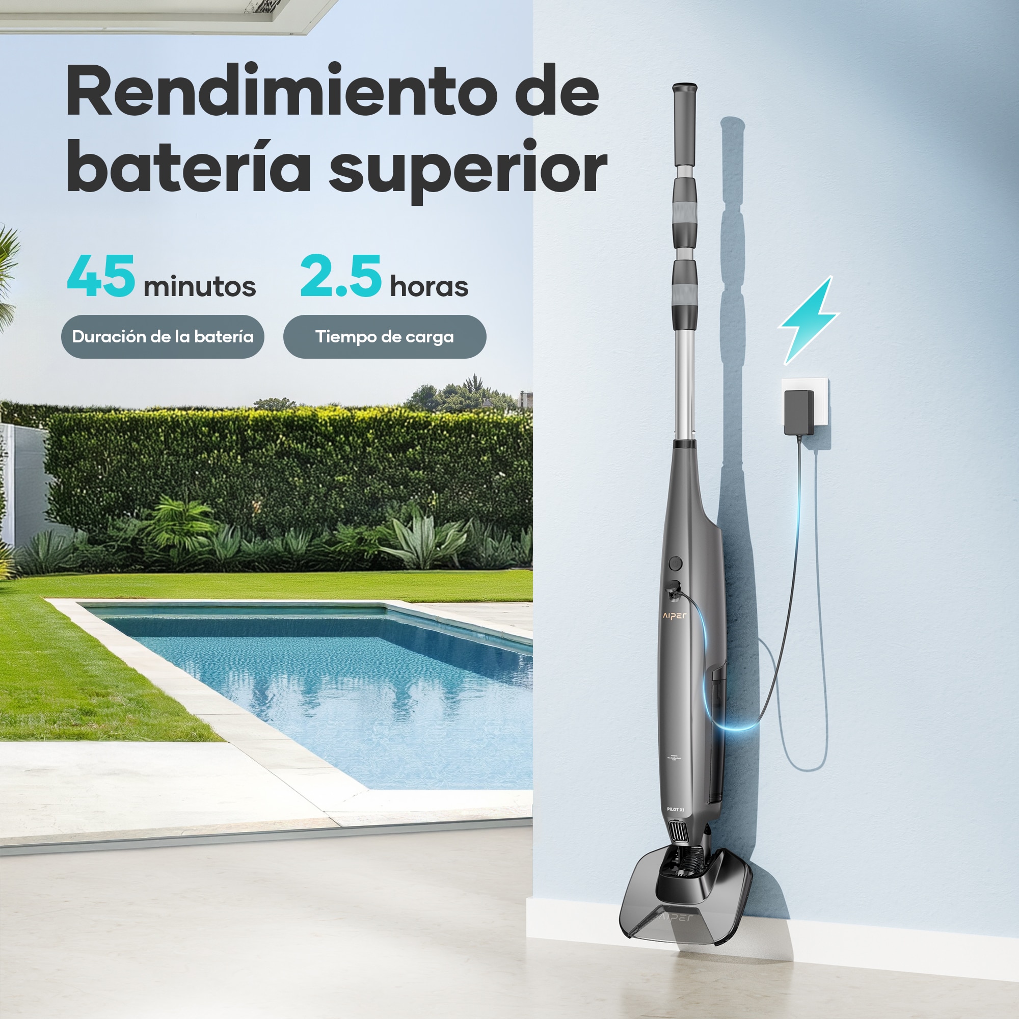 El aspirador inálambrico para piscinas Pilot X1 Gris-8