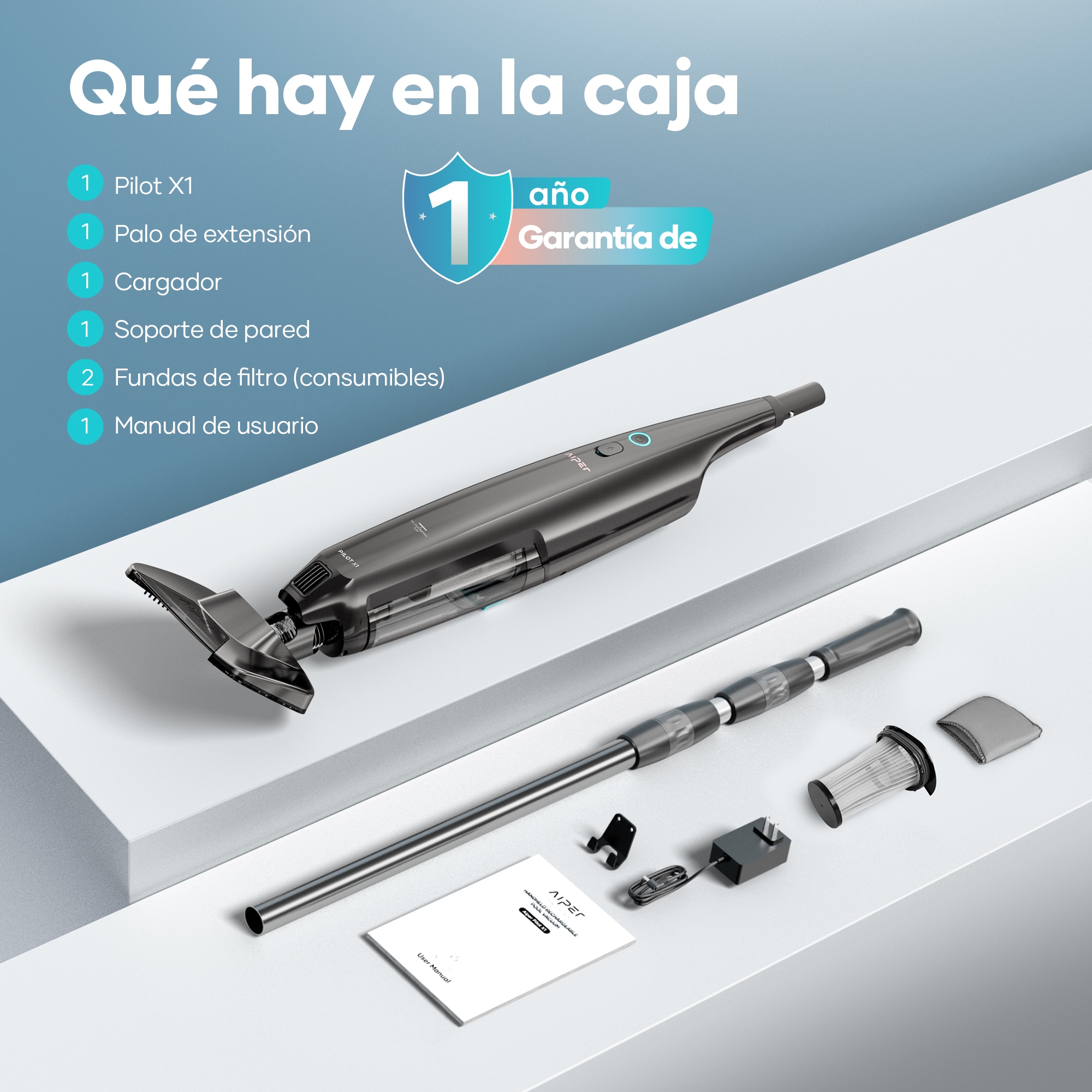 El aspirador inálambrico para piscinas Pilot X1 Gris-9