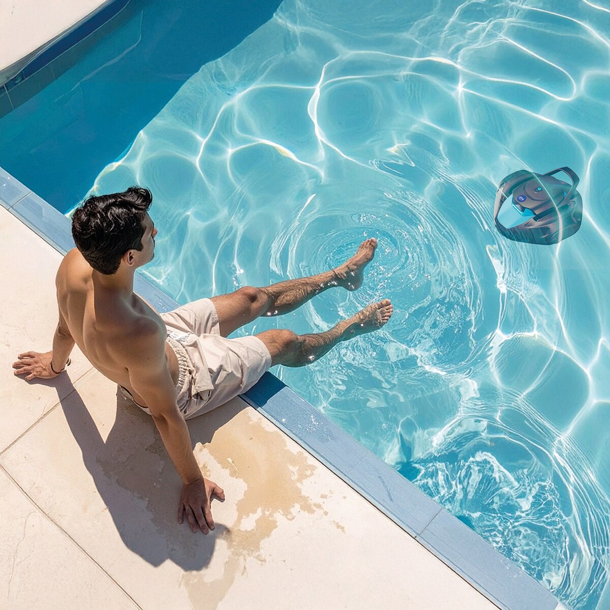 Robot a batería recargable para piscinas elevadas Gris / Azul-8